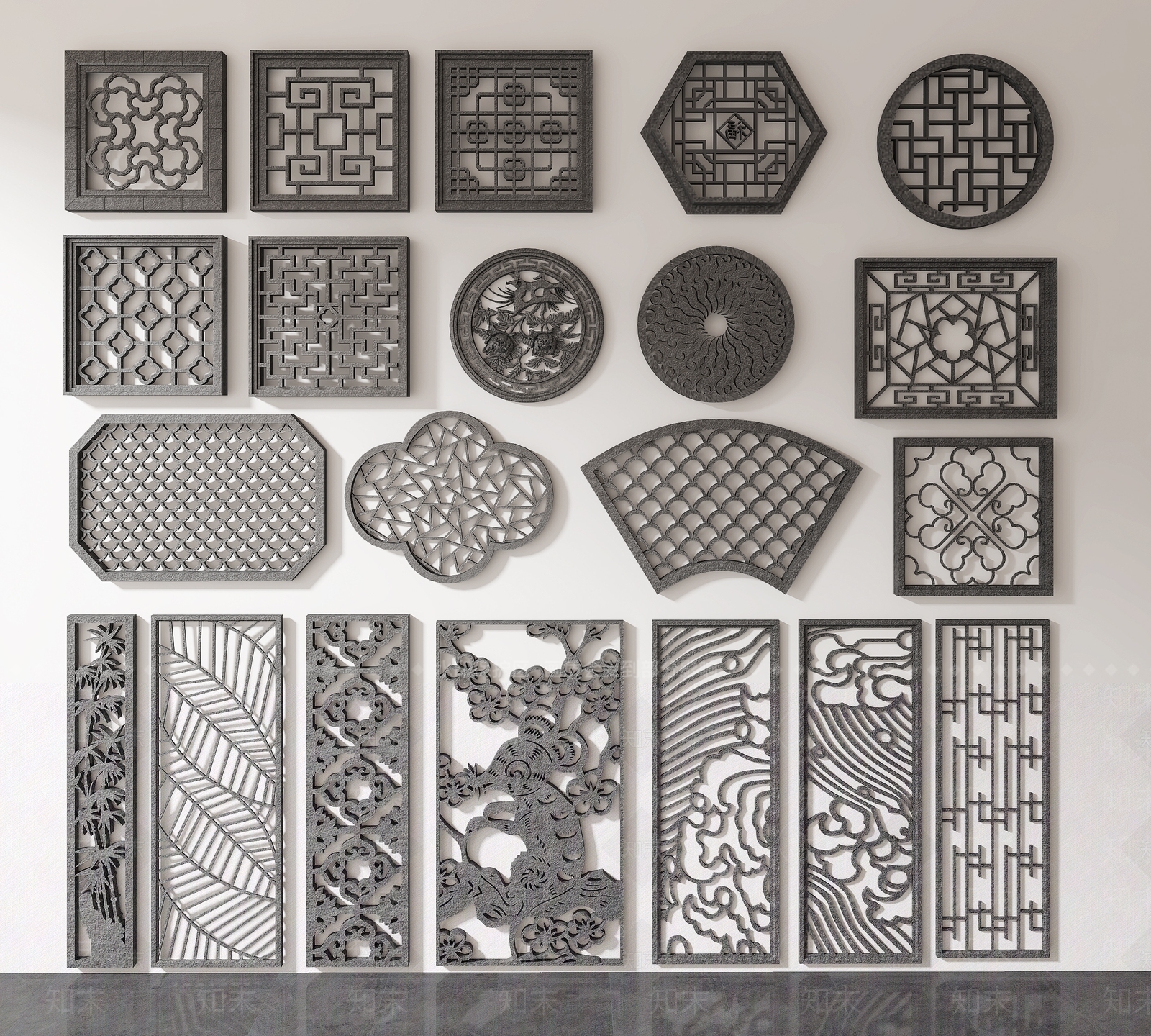 中式花格门窗3D模型下载【ID:1153492718】