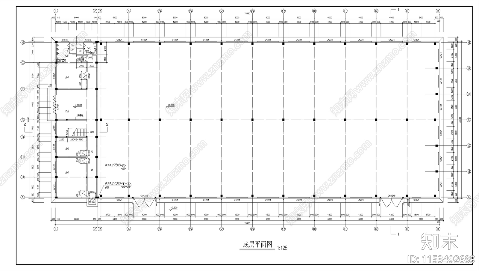 某吊车车间建筑cad施工图下载【ID:1153492689】