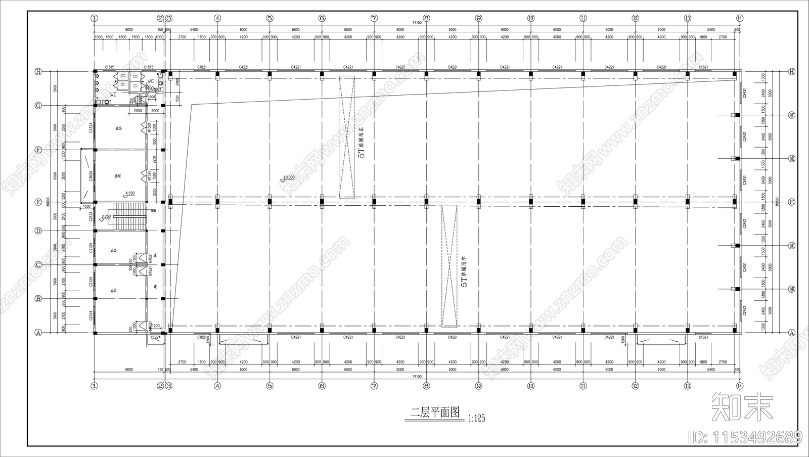 某吊车车间建筑cad施工图下载【ID:1153492689】