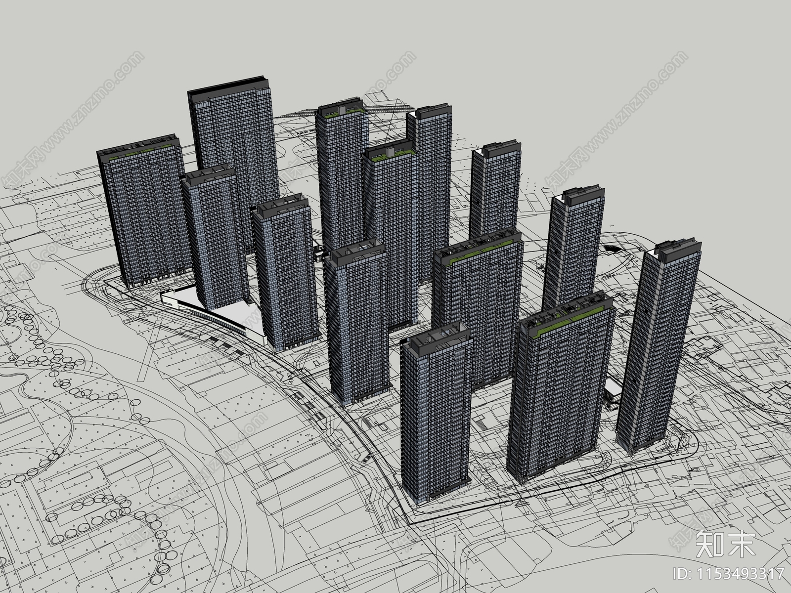 现代小区建筑SU模型下载【ID:1153493317】