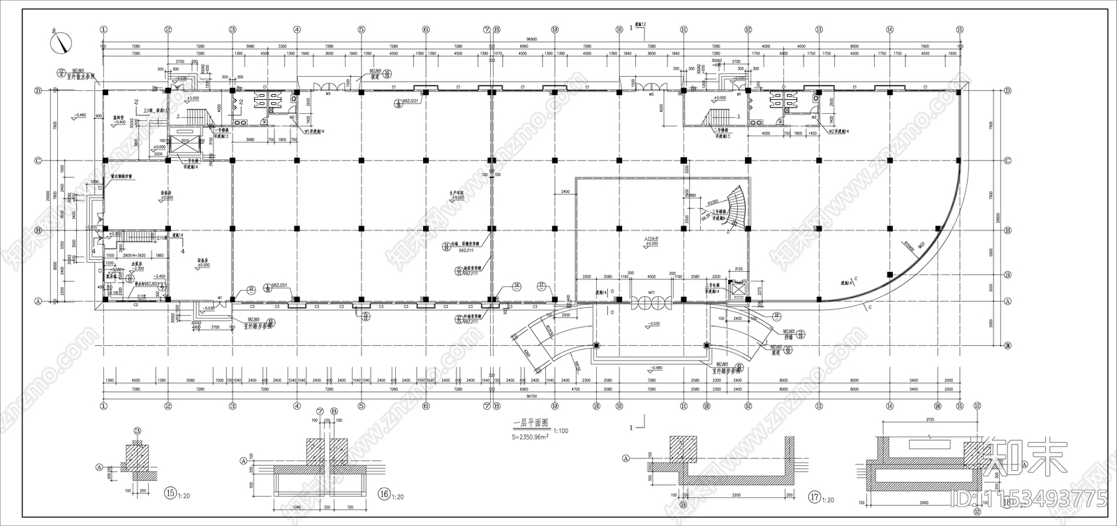 某工业区电子厂建筑cad施工图下载【ID:1153493775】