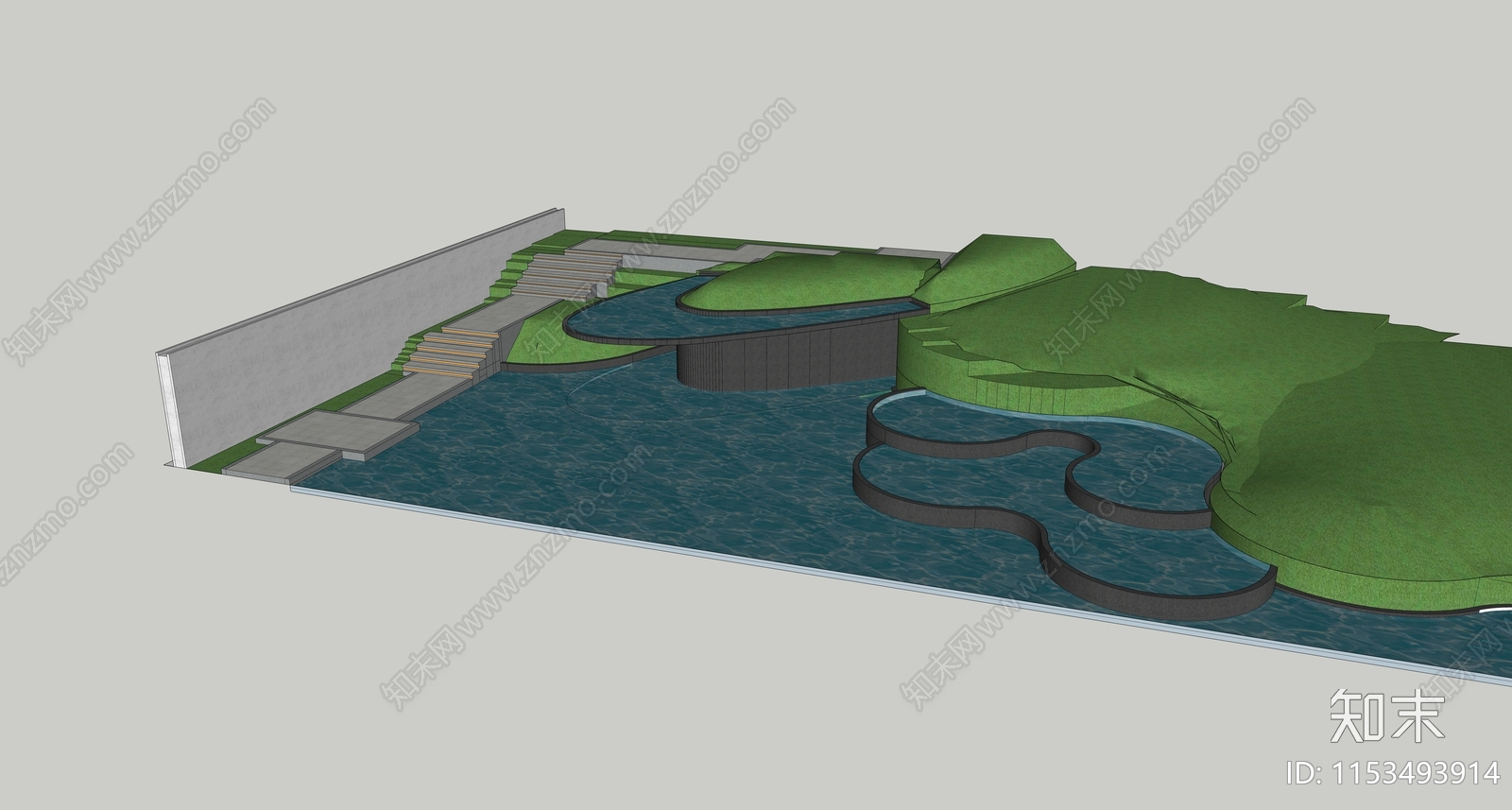 现代滨水景观SU模型下载【ID:1153493914】