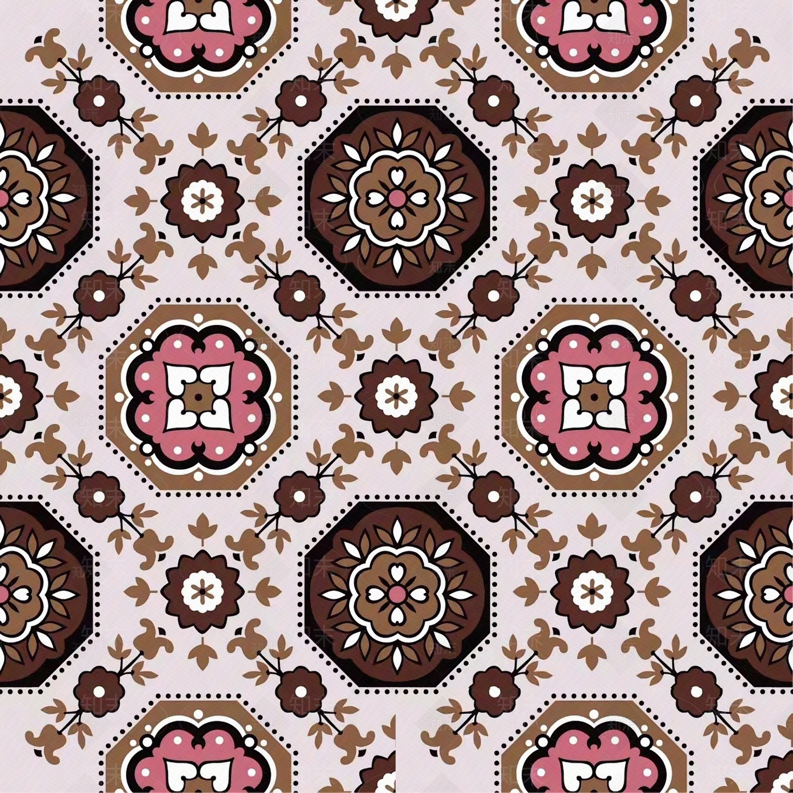 无缝粉色民族风花纹花砖贴图下载【ID:1153494338】