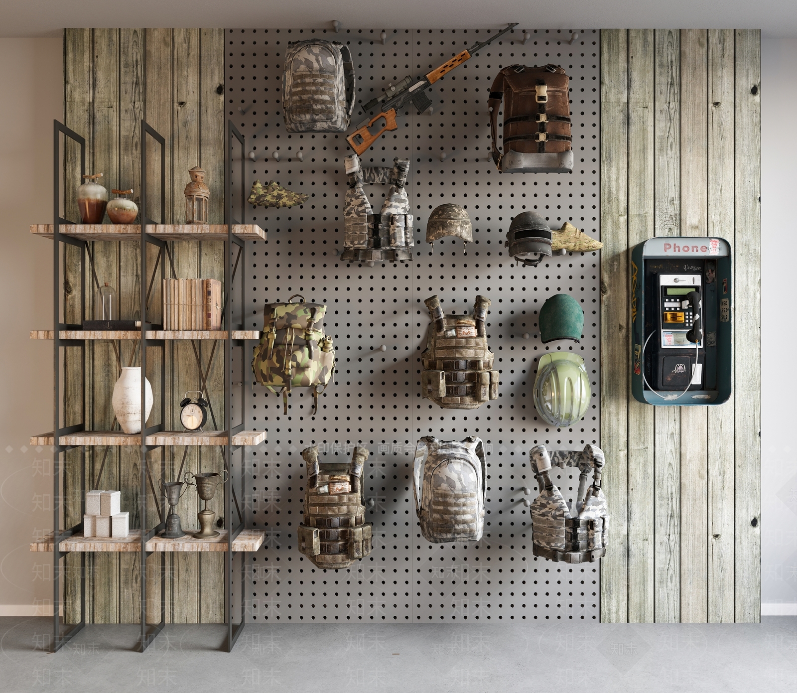 现代洞洞板饰品3D模型下载【ID:1153495388】