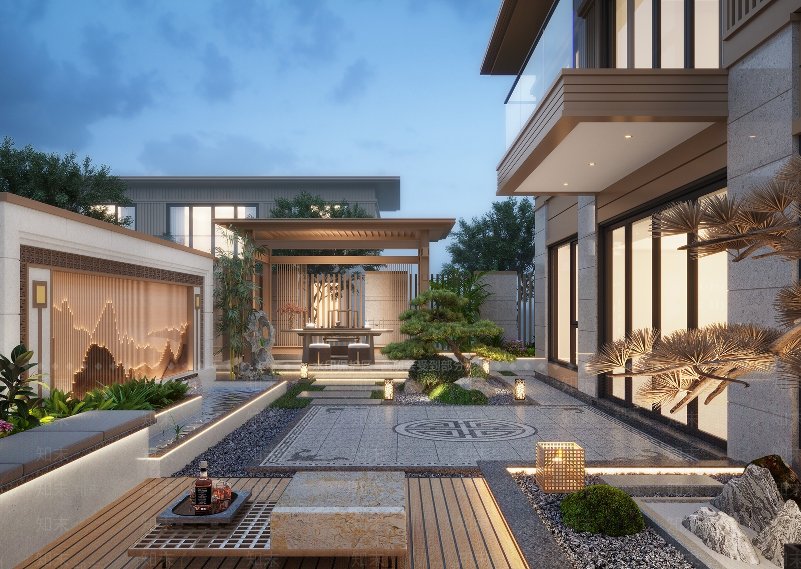新中式庭院花园景观SU模型下载【ID:1153496799】