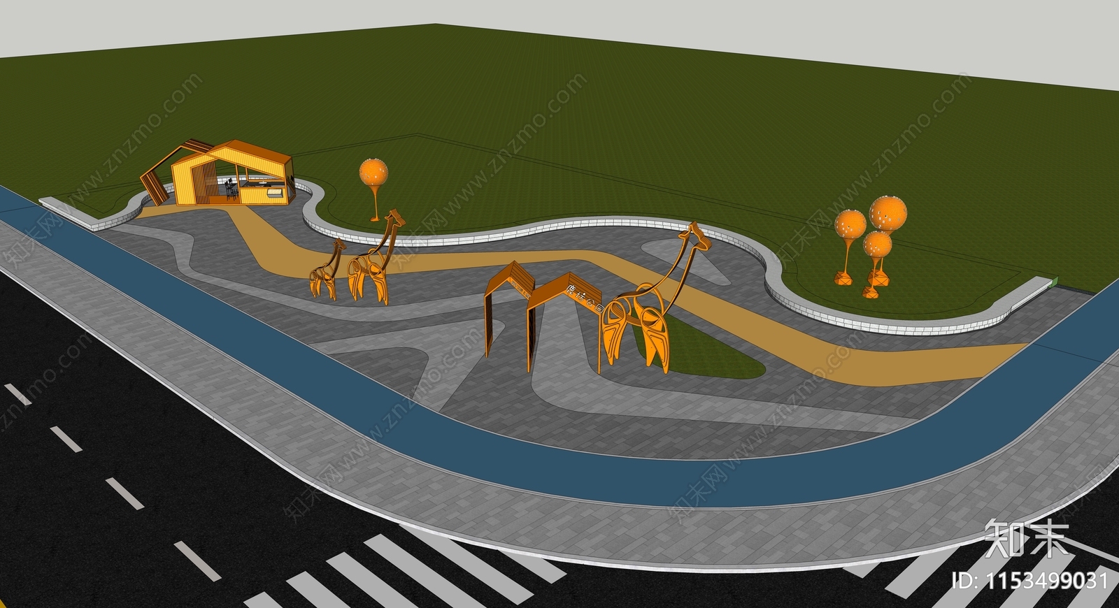 现代鹿坊口袋公园SU模型下载【ID:1153499031】