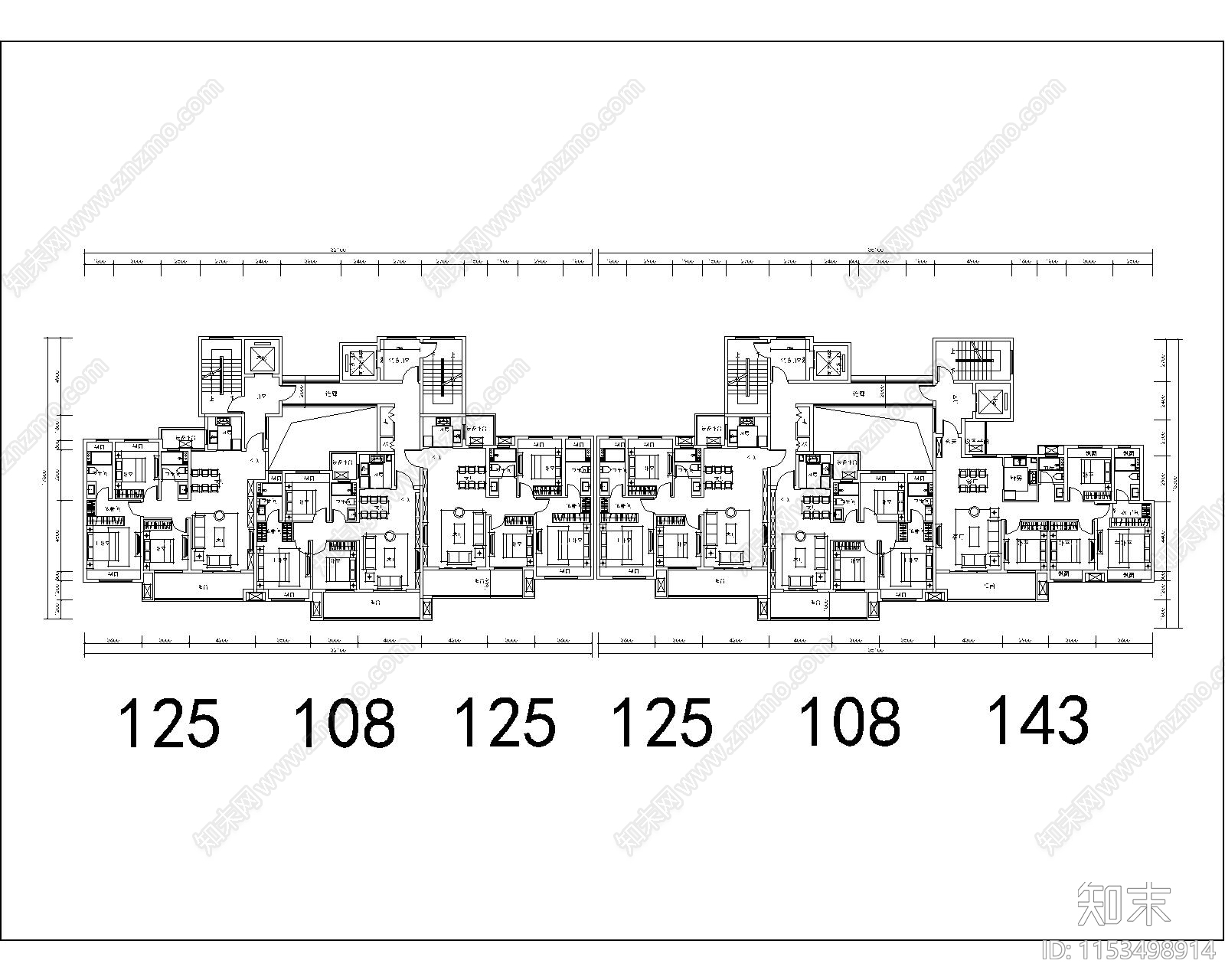 一类高层T3双拼cad施工图下载【ID:1153498914】