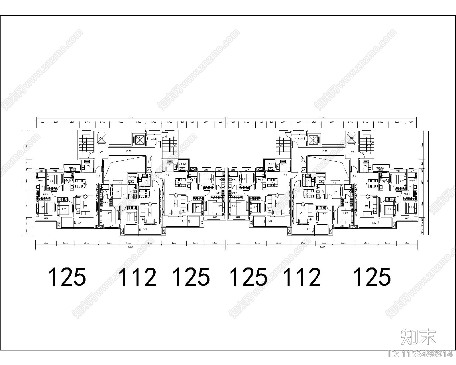 一类高层T3双拼cad施工图下载【ID:1153498914】