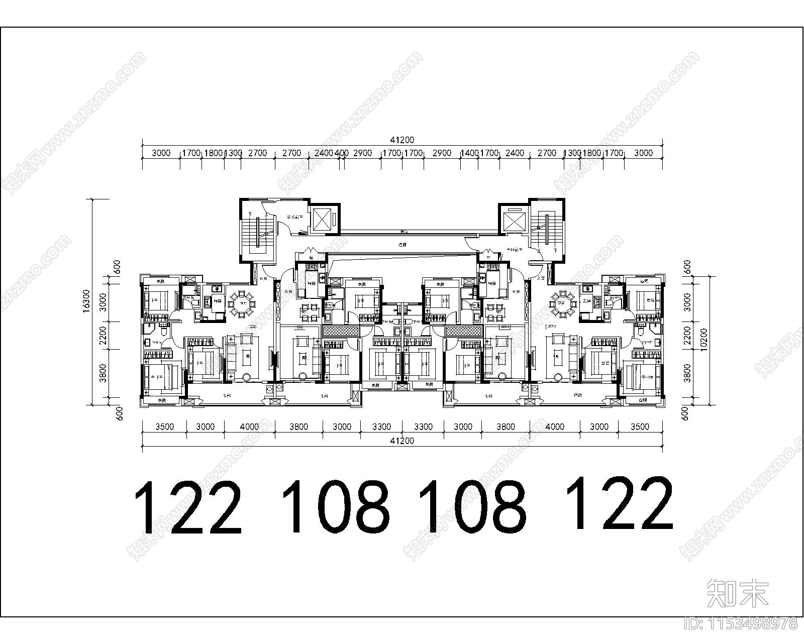 一类高层T4户型住宅家装cad施工图下载【ID:1153498978】