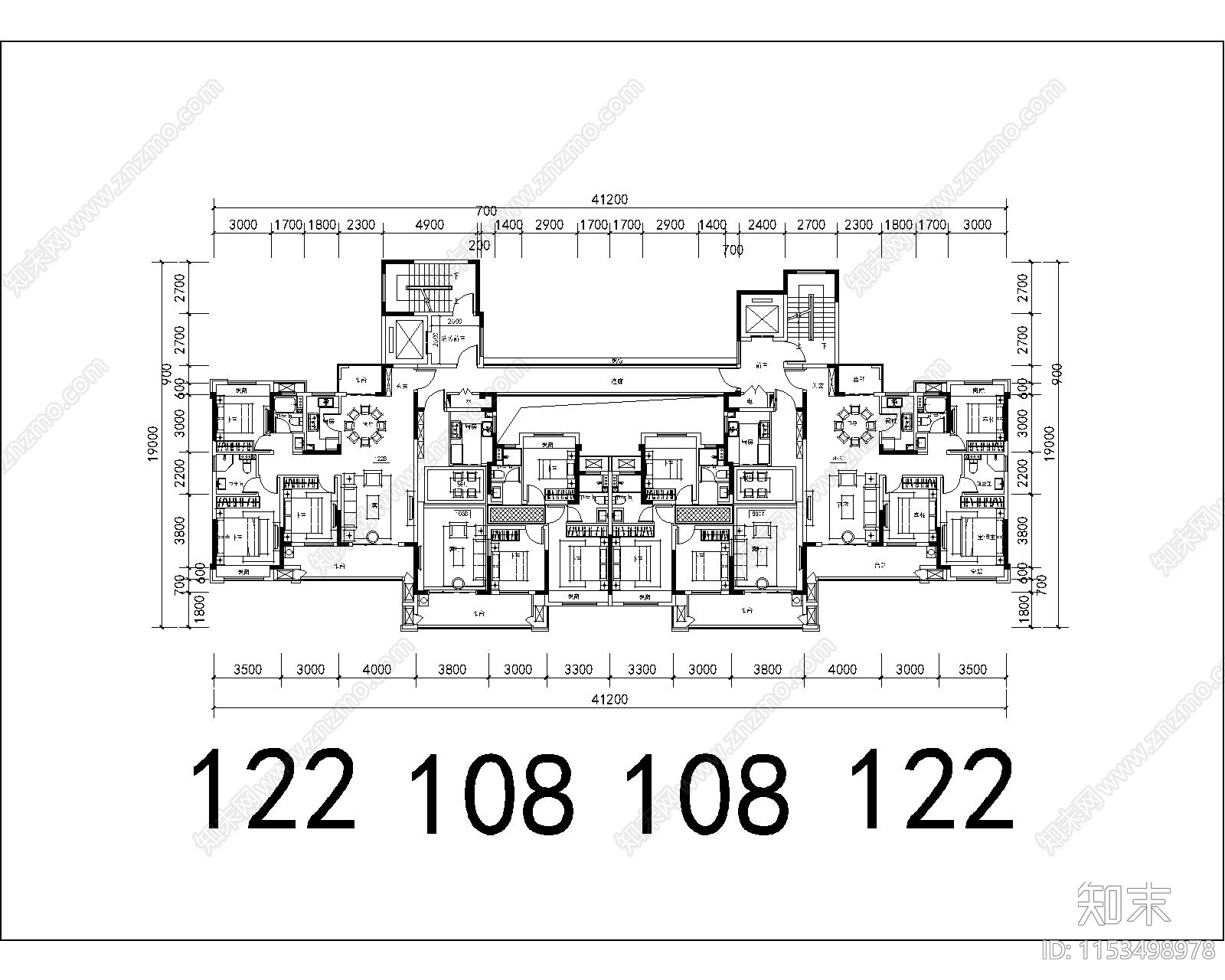 一类高层T4户型住宅家装cad施工图下载【ID:1153498978】