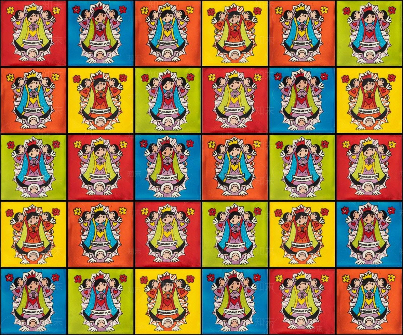 彩色人物拼花瓷砖贴图下载【ID:1153499940】