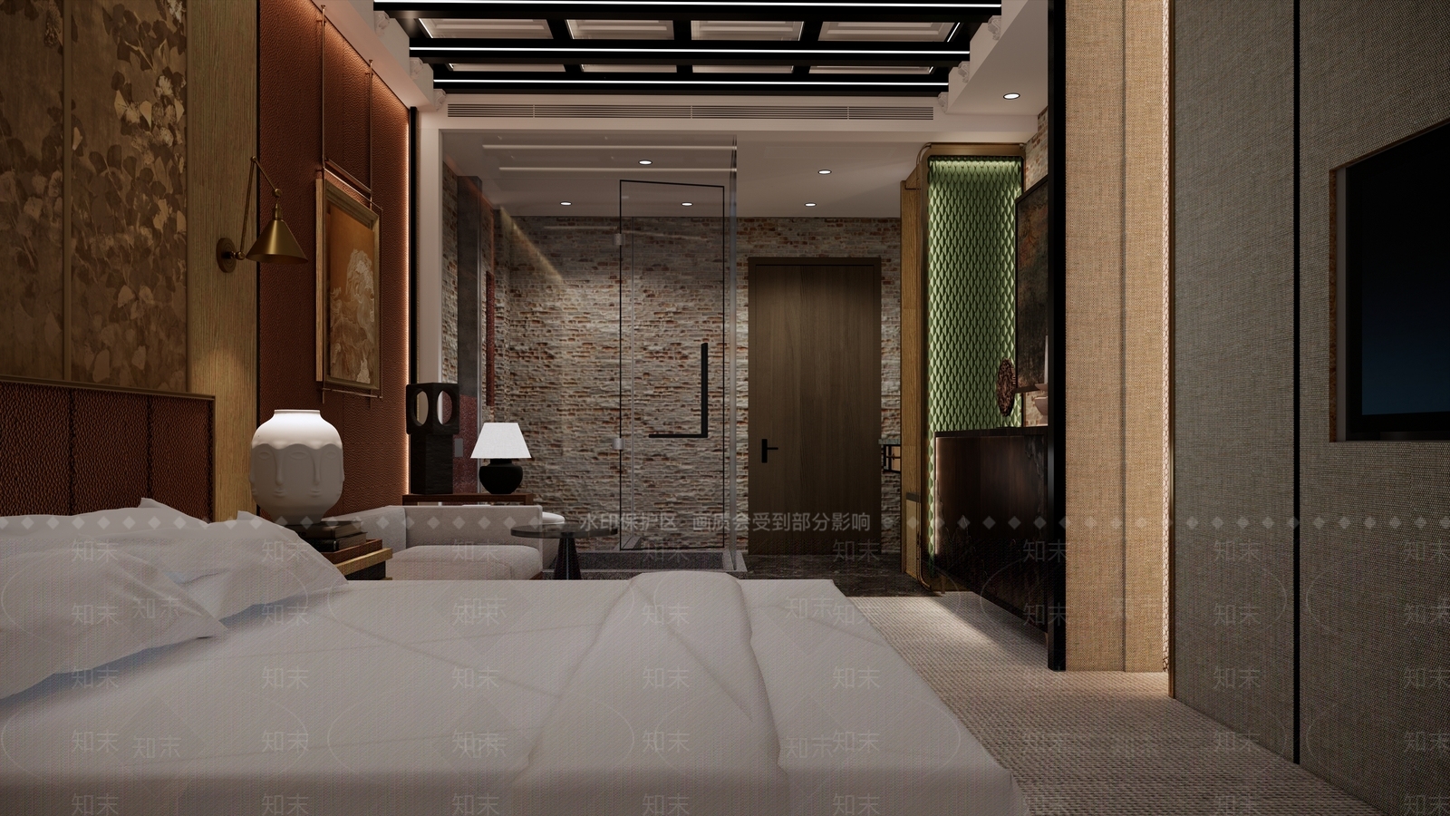 新中式酒店客房SU模型下载【ID:1153540476】
