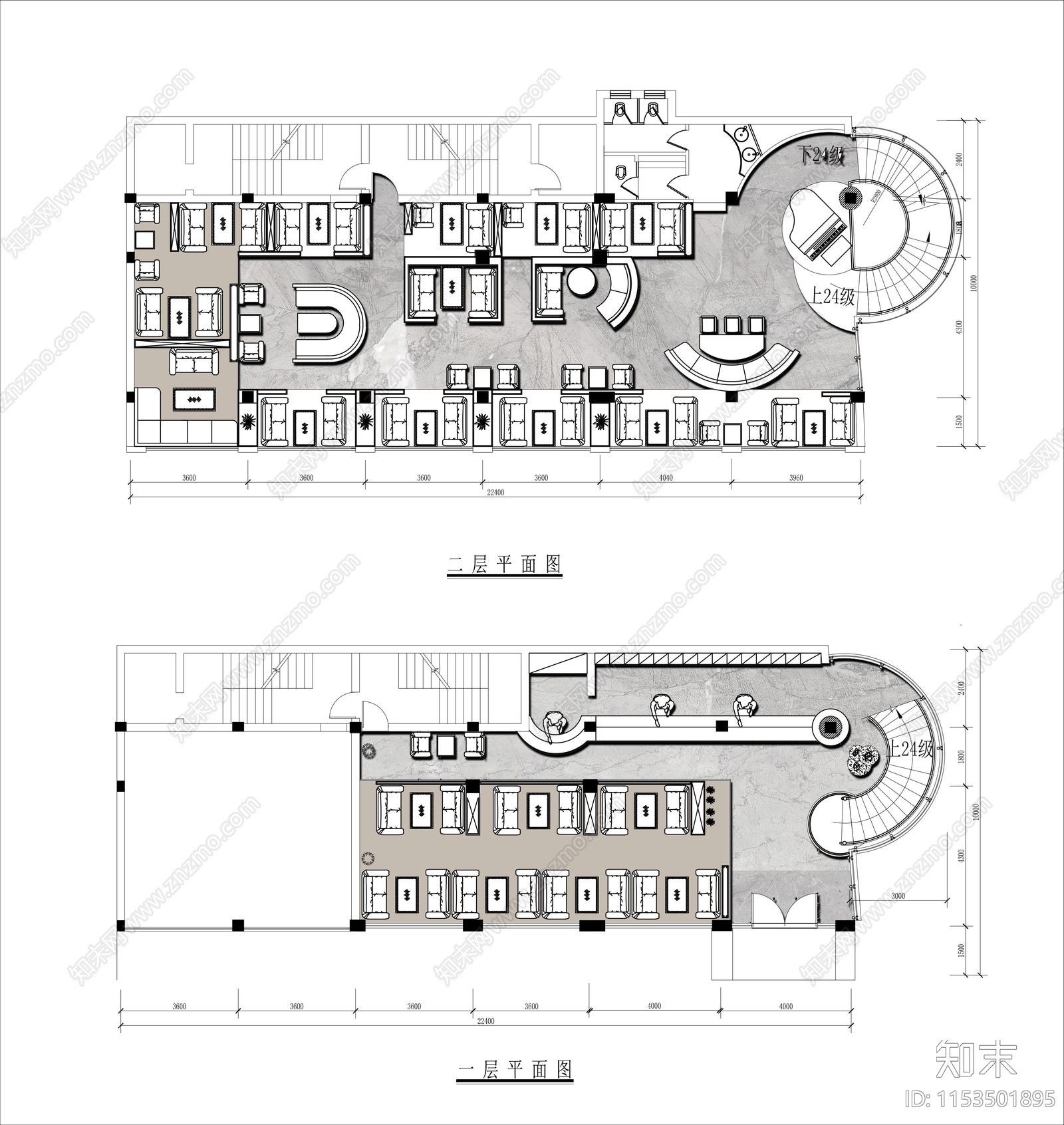 400㎡两层音乐咖啡馆平面布置图施工图下载【ID:1153501895】