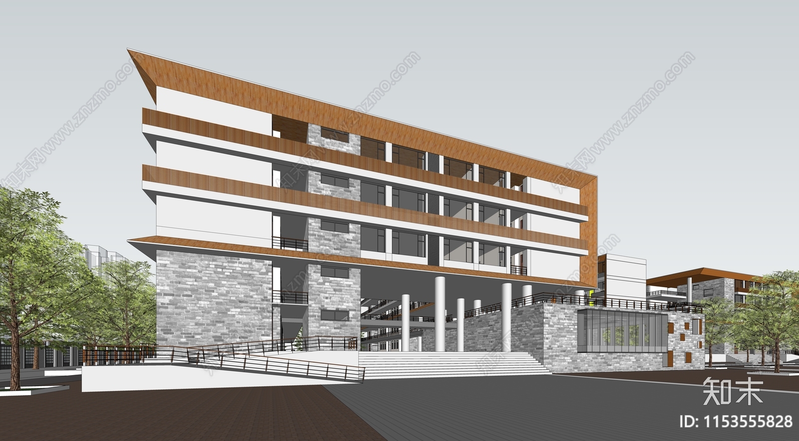 现代学校教学楼SU模型下载【ID:1153555828】