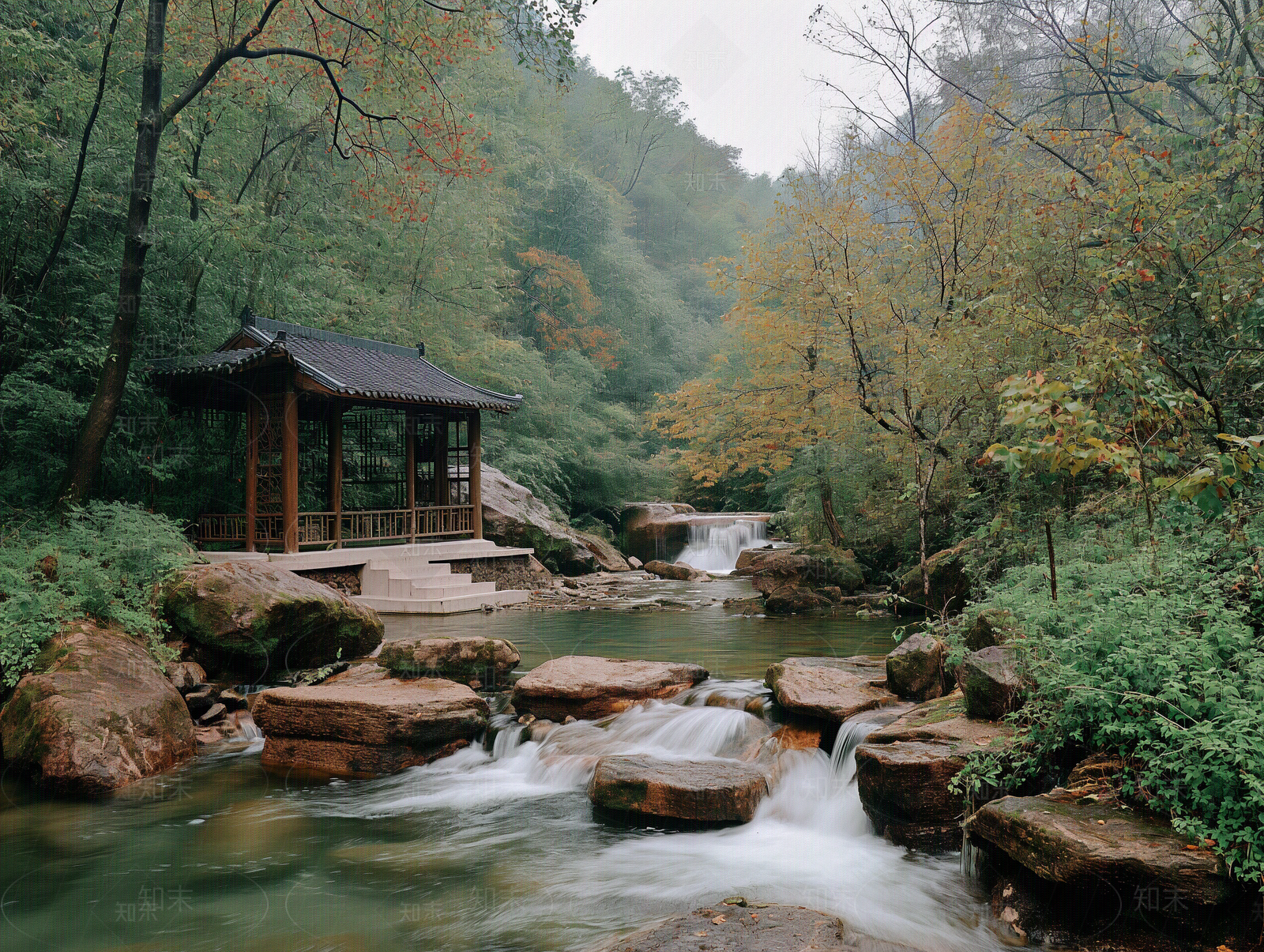 山林流水古建筑风景贴图下载【ID:1153503351】