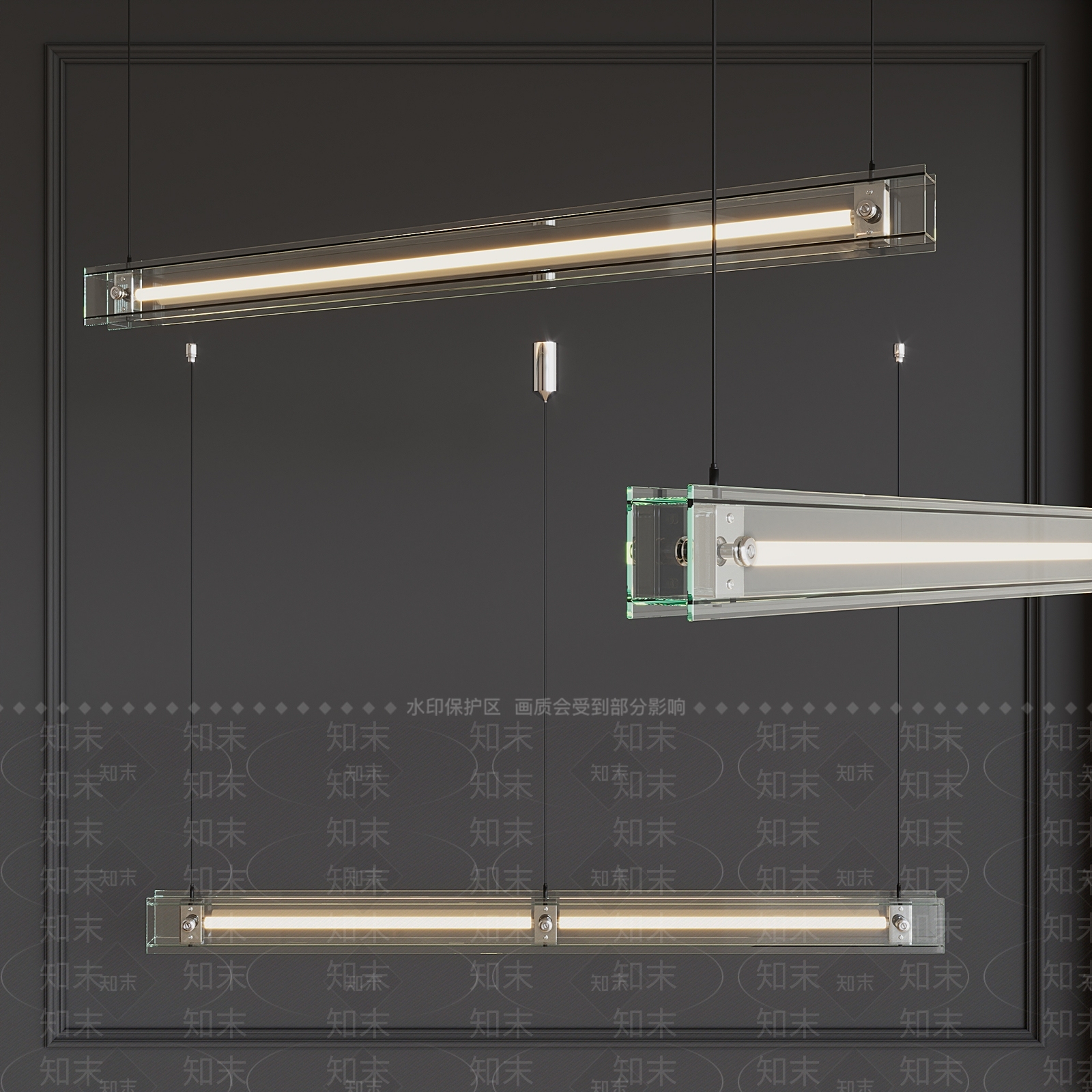 现代极简玻璃一字长条吊灯SU模型下载【ID:1153504443】