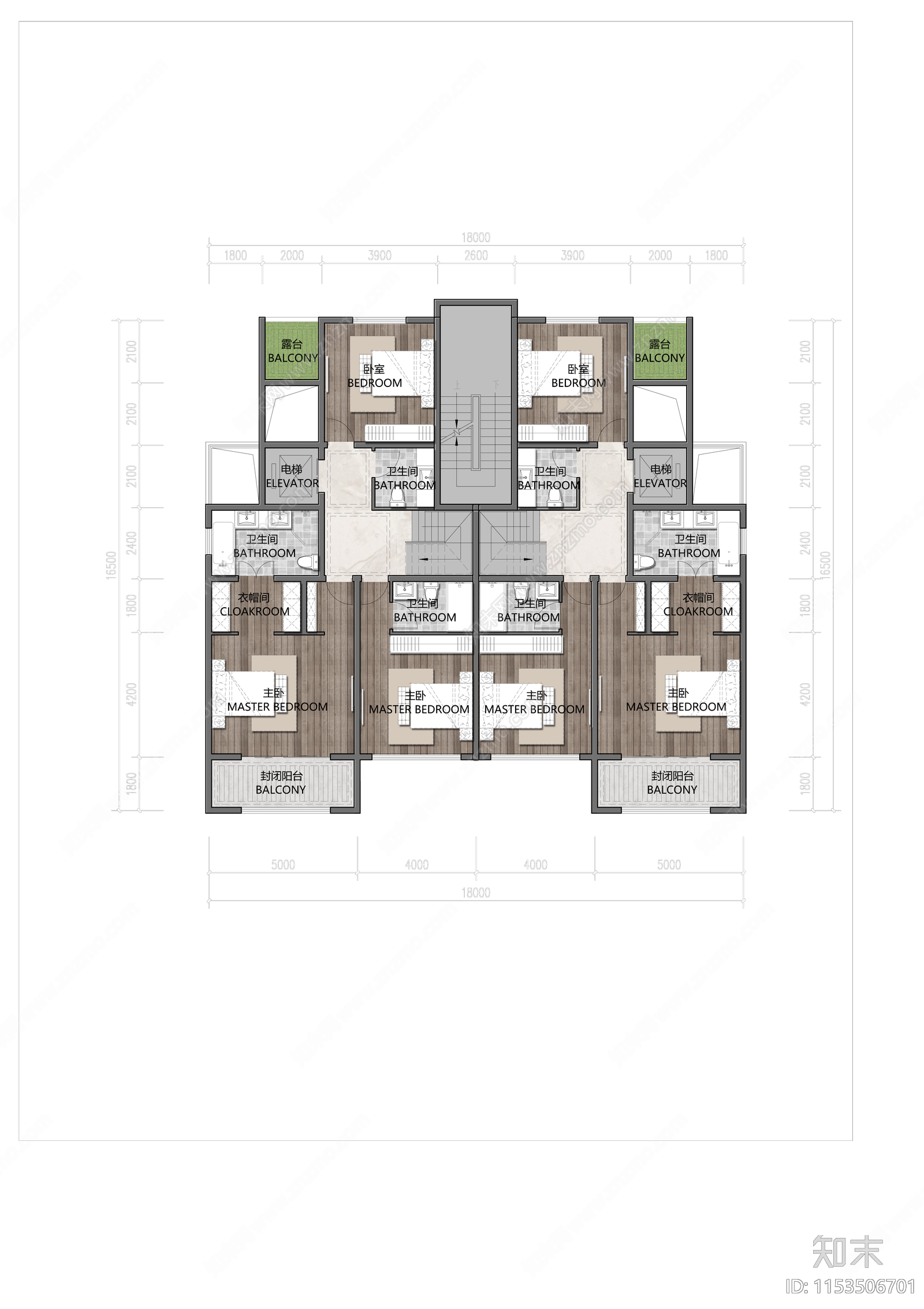 现代风格叠拼别墅户型家装设计施工图下载【ID:1153506701】