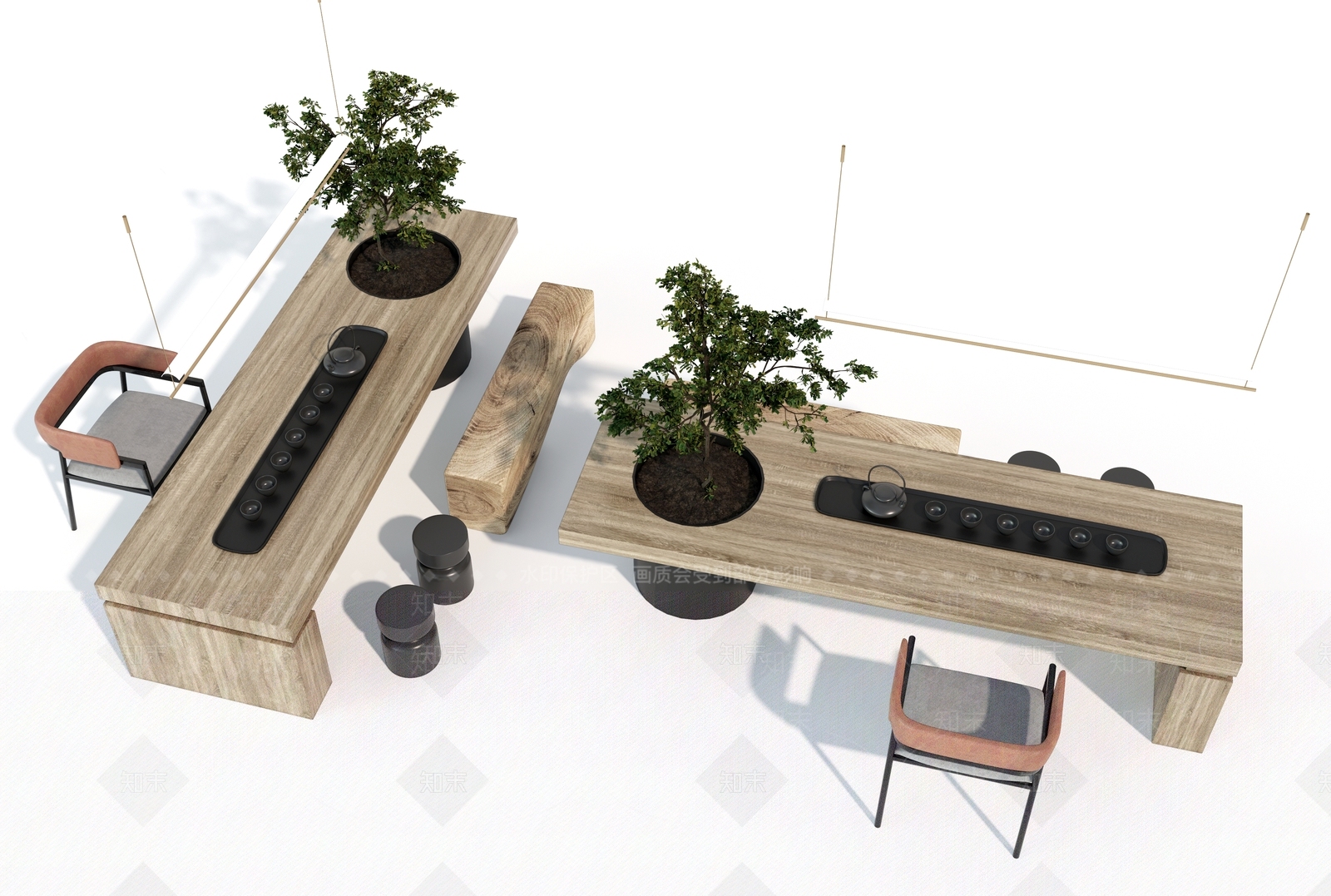 现代茶桌椅3D模型下载【ID:1153508044】