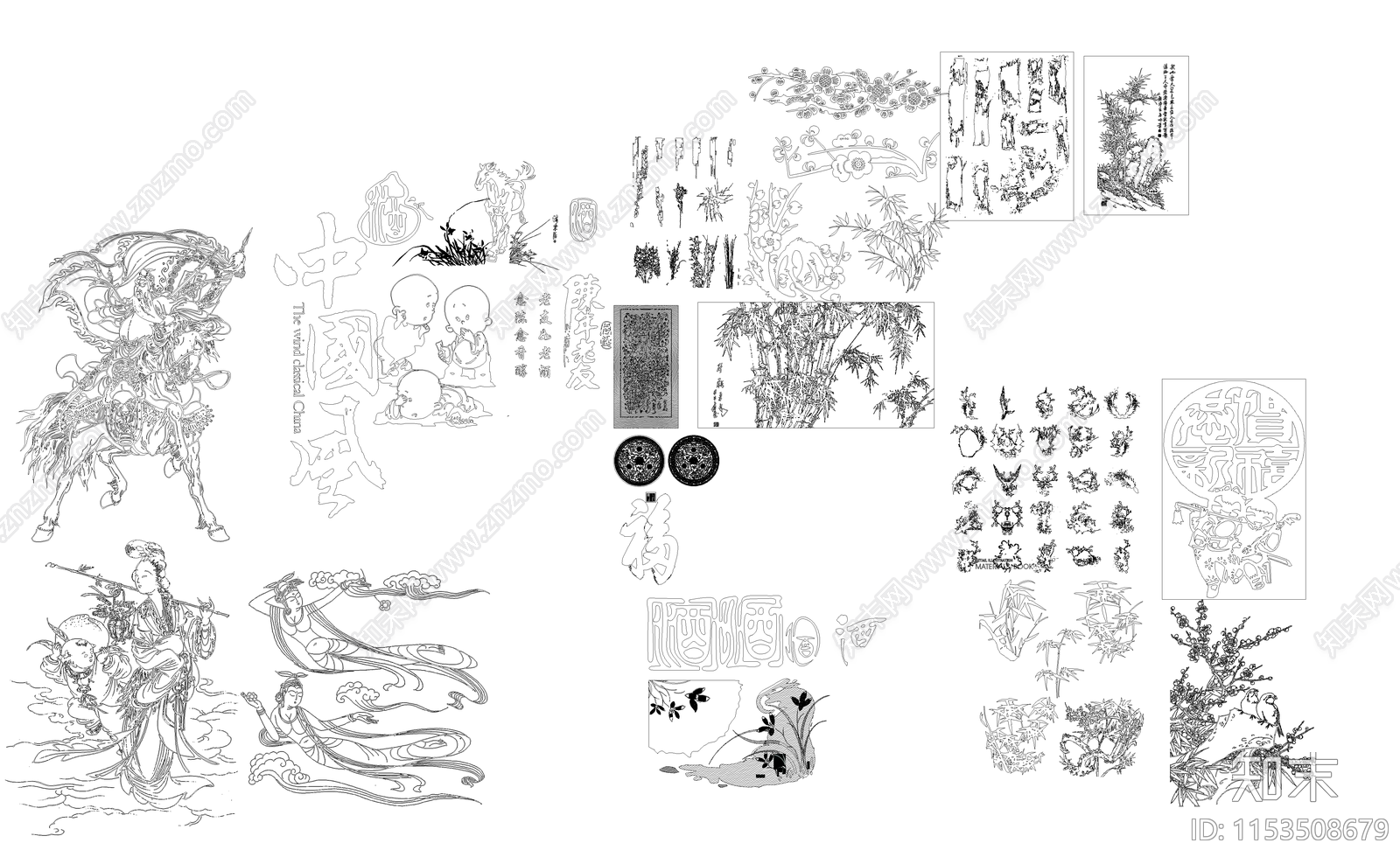 中国风素材cad施工图下载【ID:1153508679】