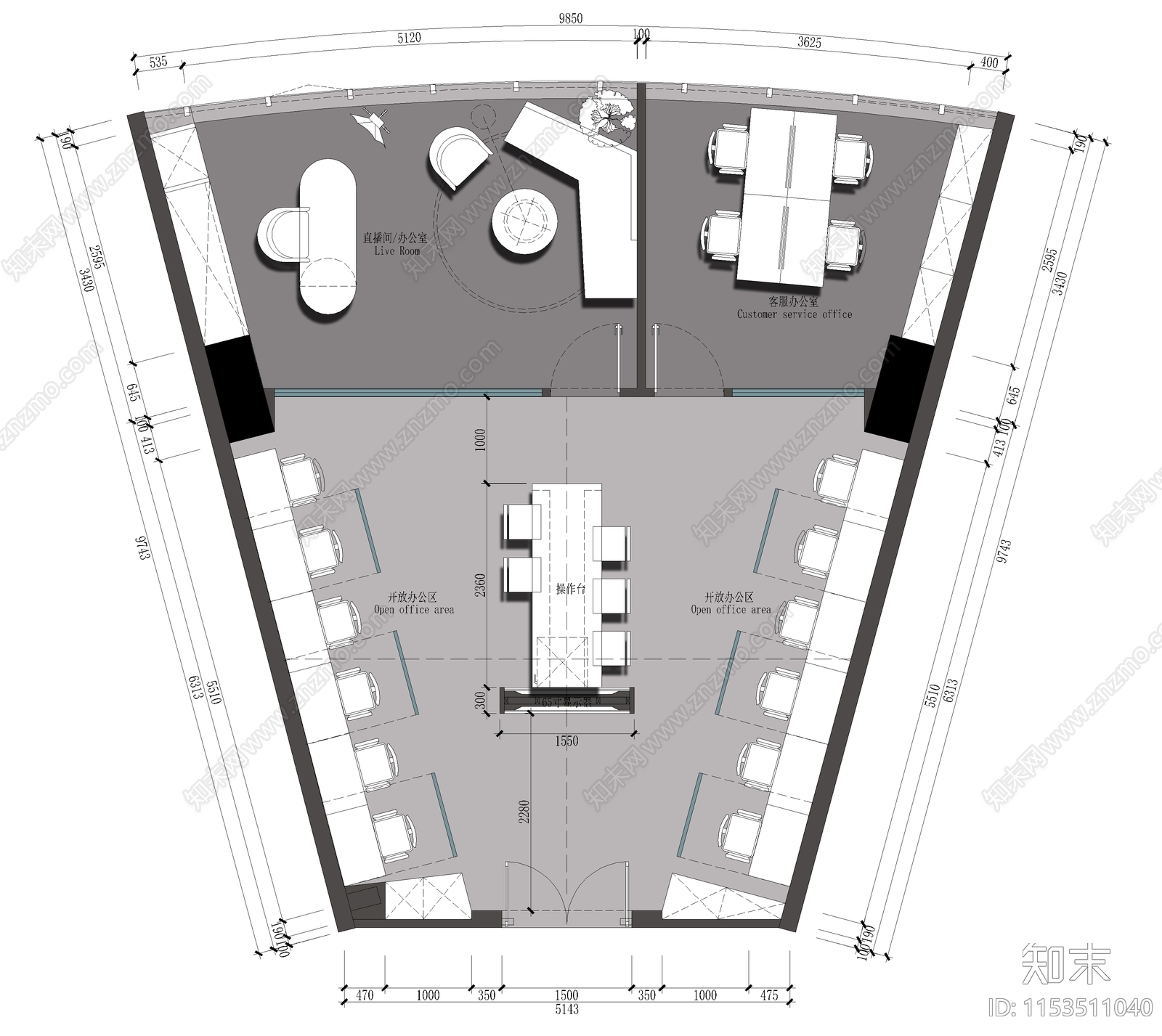 直播办公空间cad施工图下载【ID:1153511040】