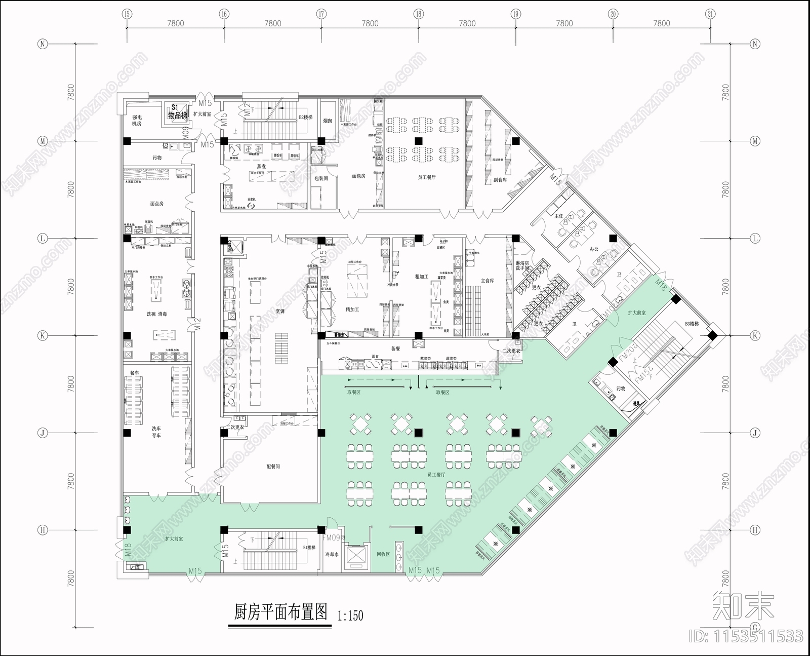 医院员工食堂cad施工图下载【ID:1153511533】