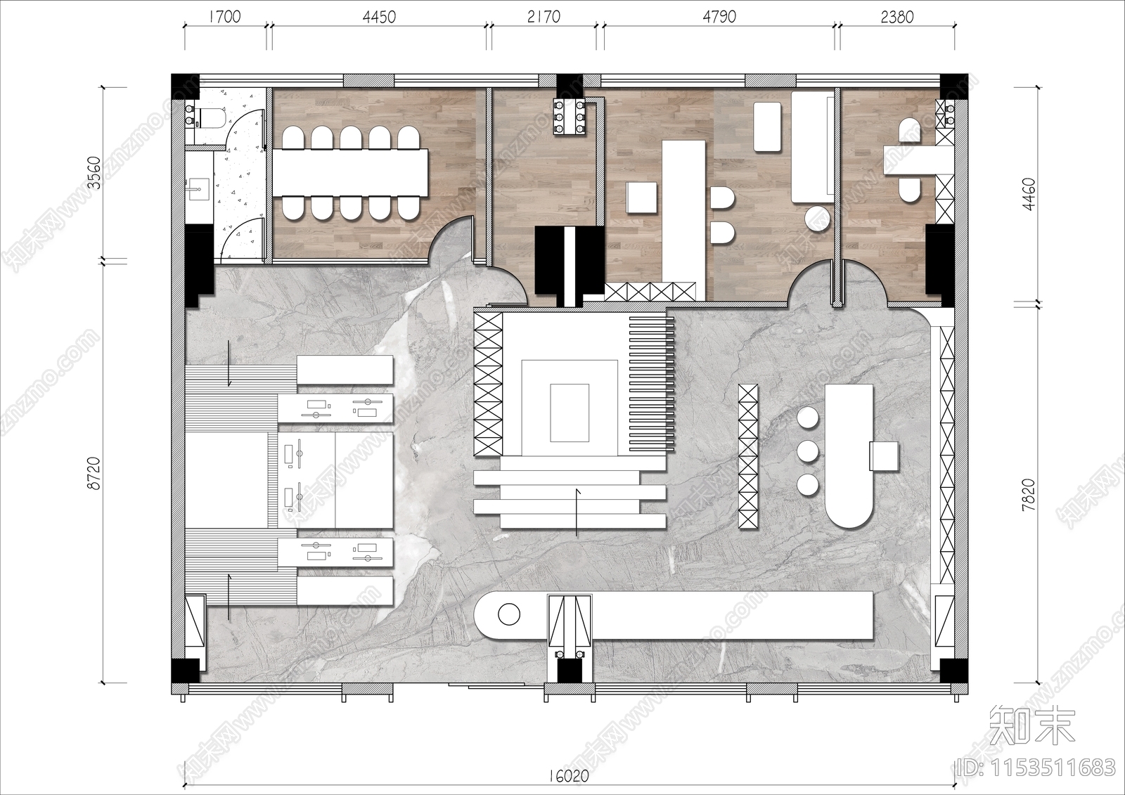 200㎡设计工作室平面布局方案cad施工图下载【ID:1153511683】