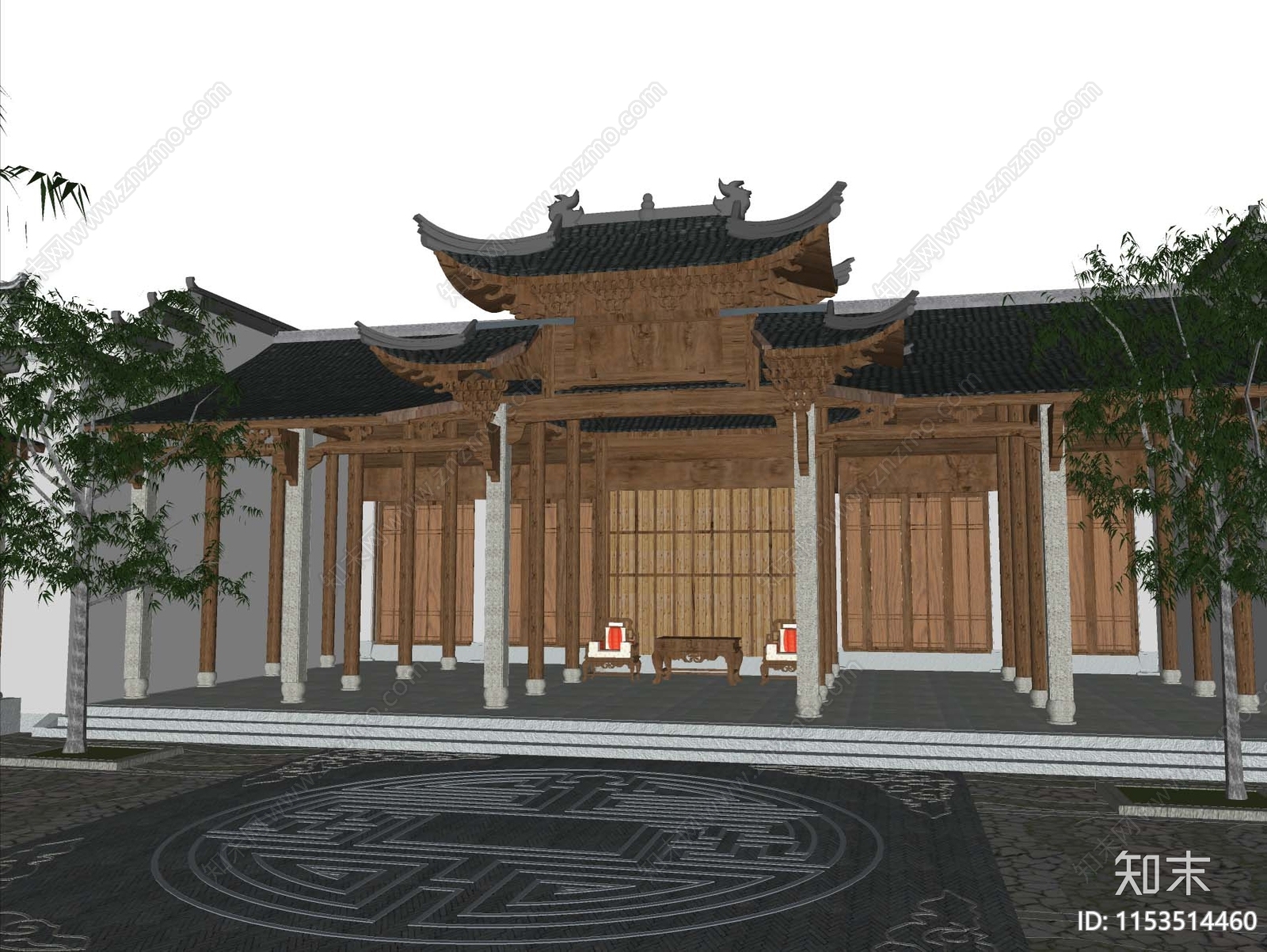 中式祠堂SU模型下载【ID:1153514460】