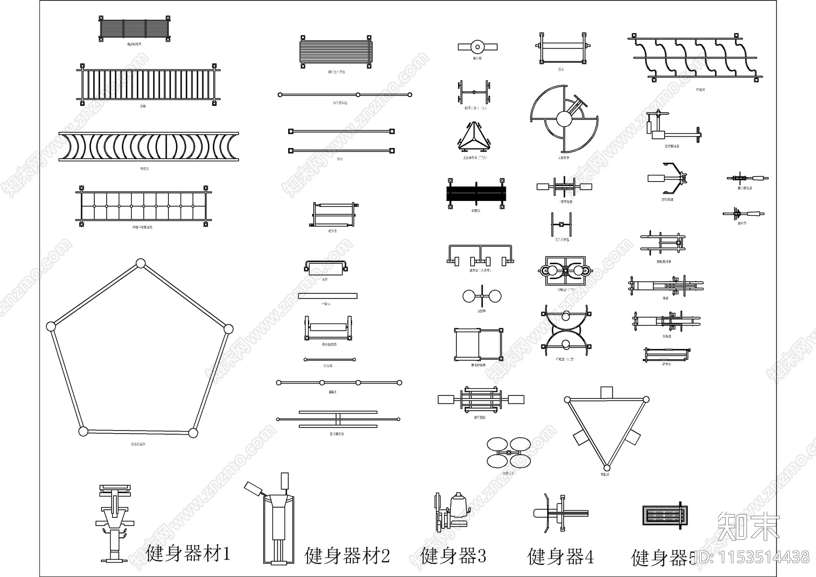 人物动作自行车打篮球健身器械合集cad施工图下载【ID:1153514438】