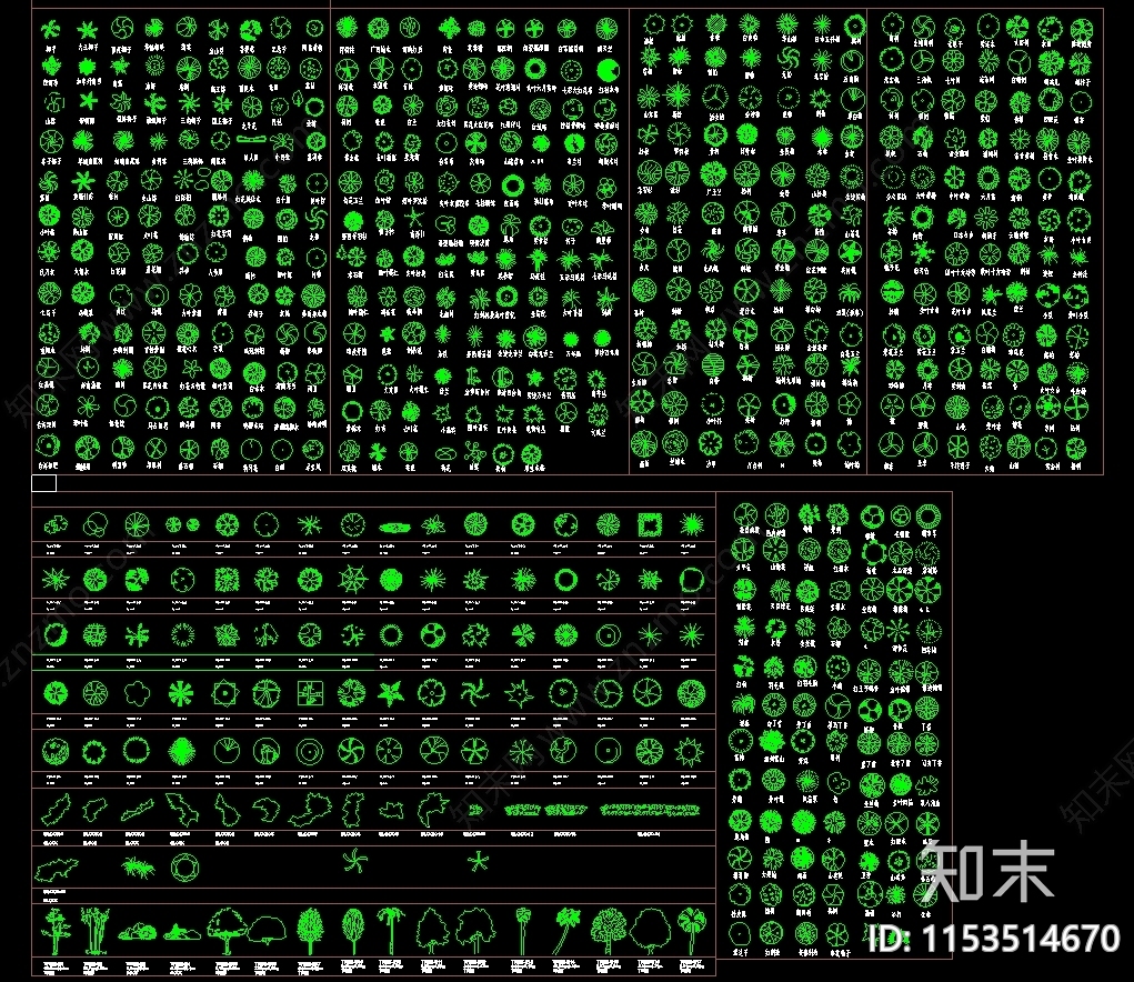 5000种园林植物图例规格尺寸施工图下载【ID:1153514670】