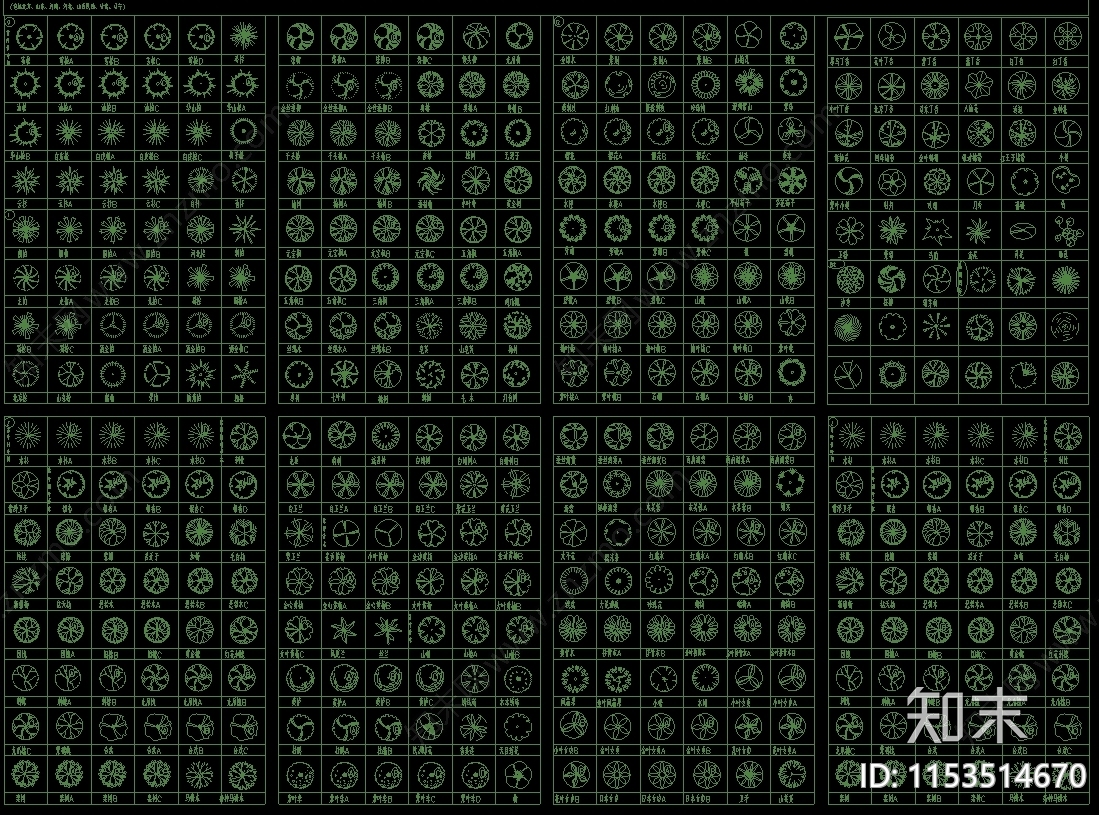 5000种园林植物图例规格尺寸施工图下载【ID:1153514670】