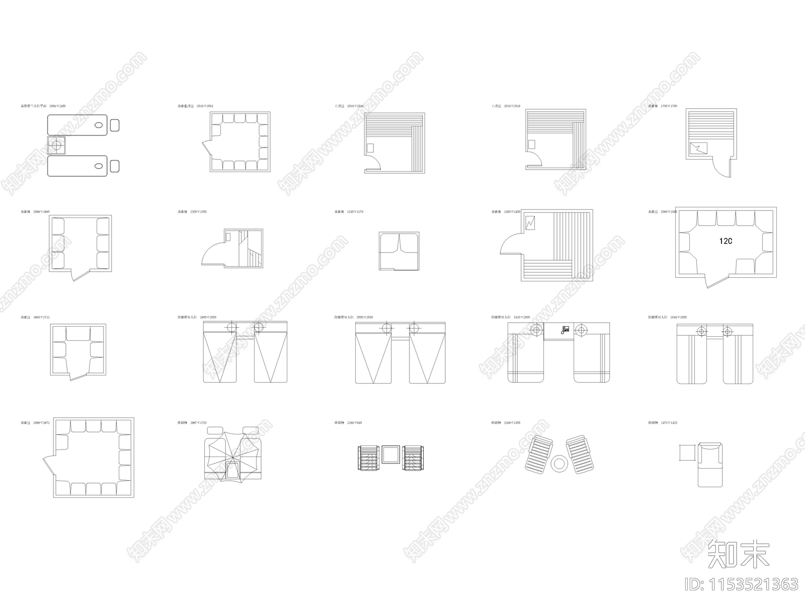 现代美容美发桑拿SPA店休闲椅图块施工图下载【ID:1153521363】