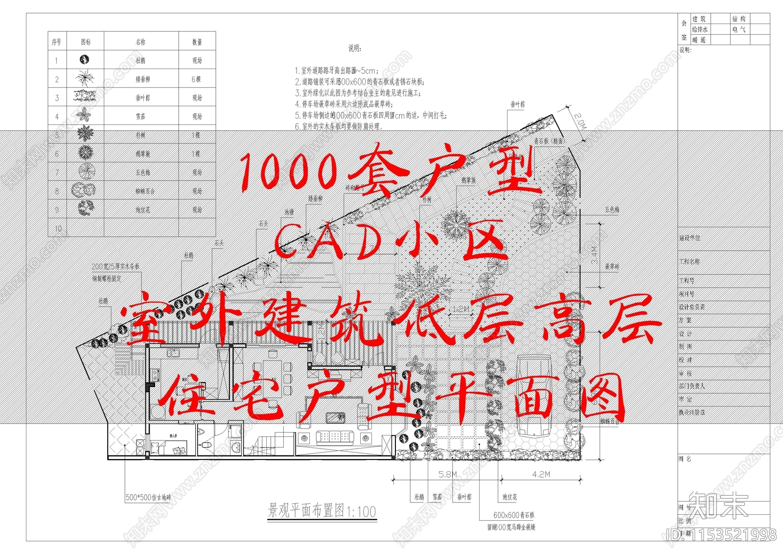 1000套户型建筑cad施工图下载【ID:1153521998】