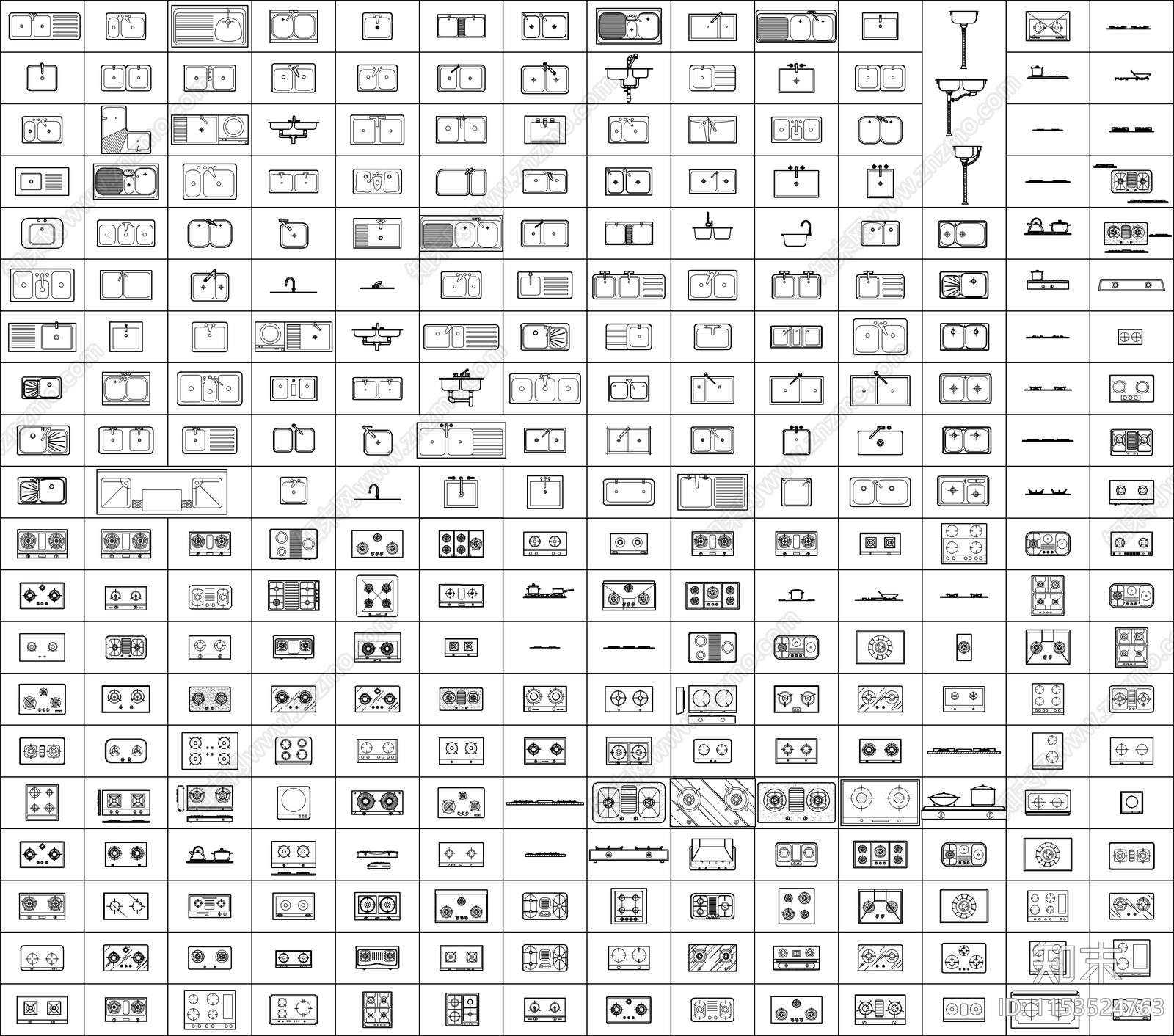 600套厨房厨具平面施工图下载【ID:1153524763】