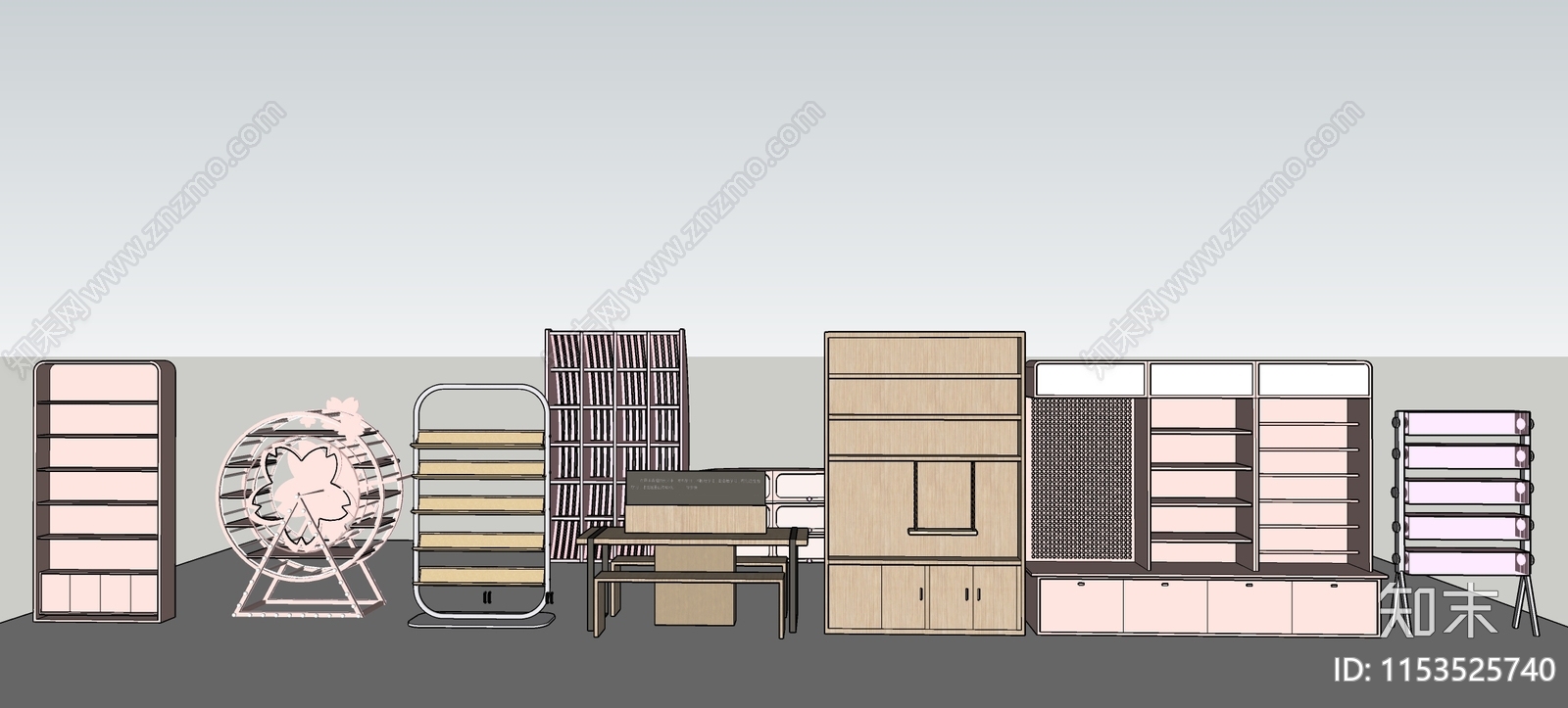 现代原木文创展示柜SU模型下载【ID:1153525740】