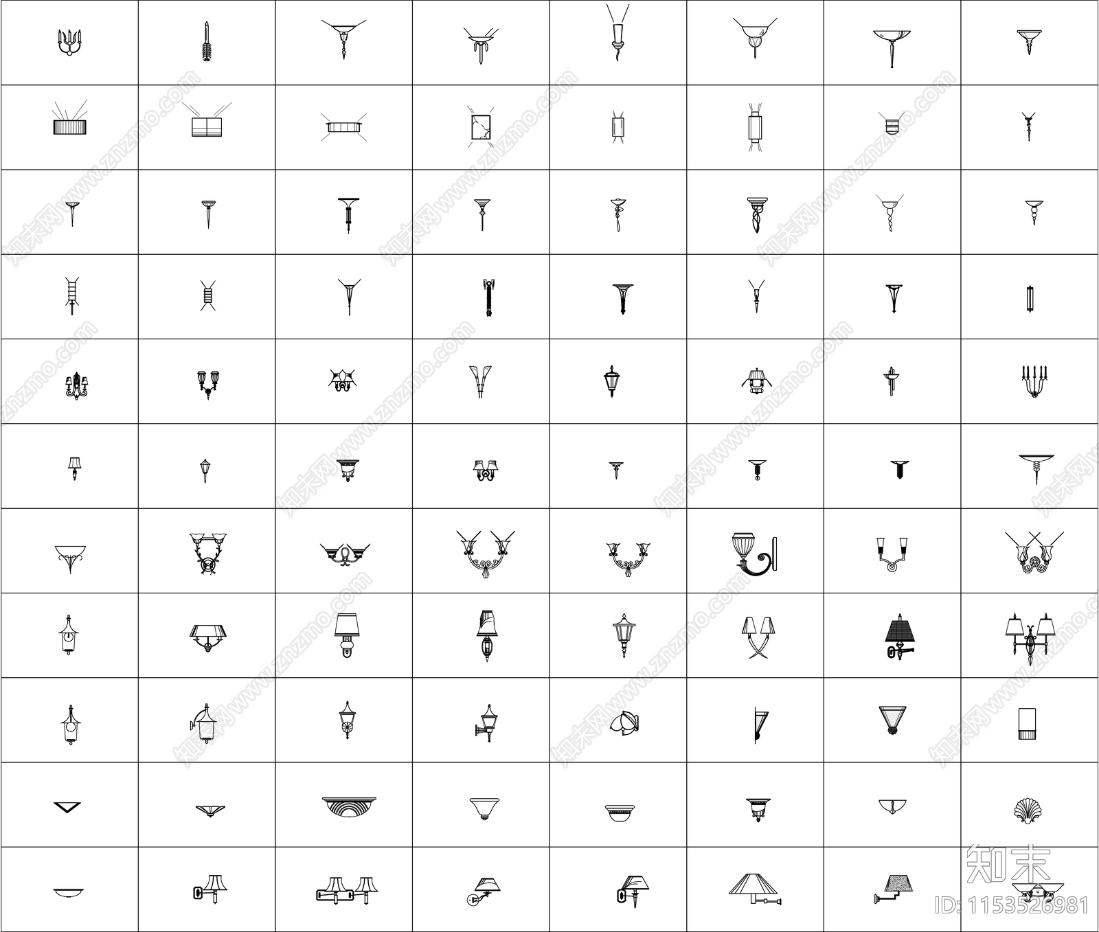 600套灯具cad施工图下载【ID:1153526981】