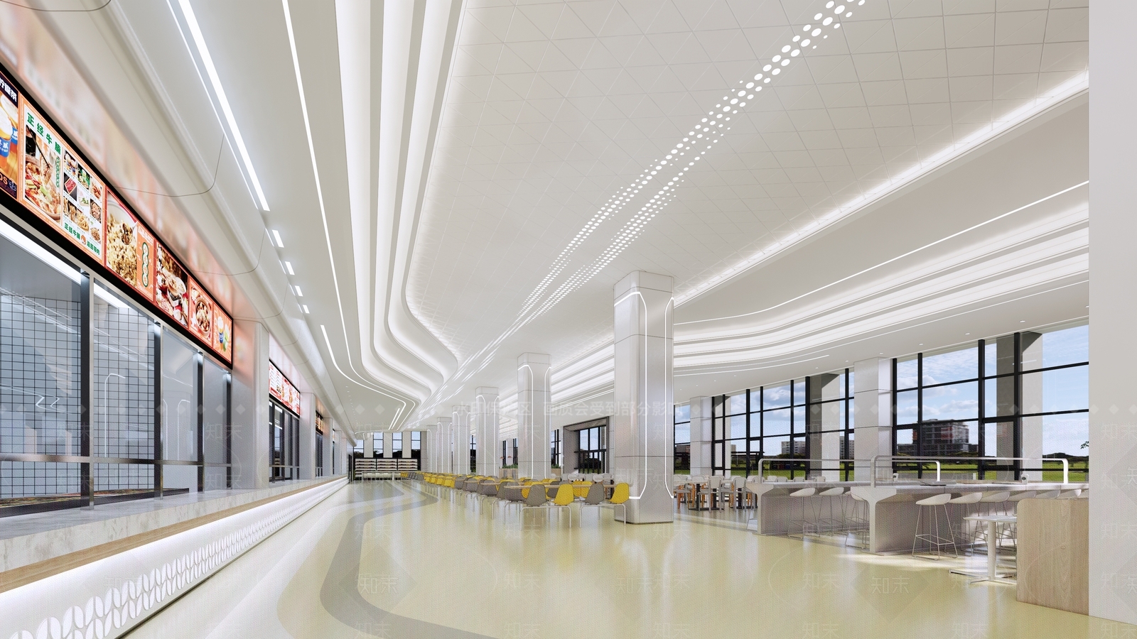 现代高端科技感大学食堂SU模型下载【ID:1153528241】