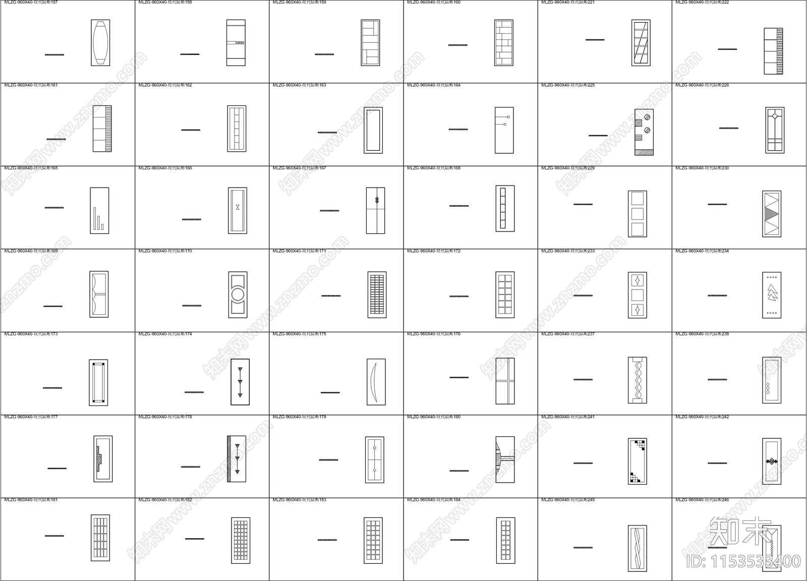 600套室内隔断图库新中式隔断cad施工图下载【ID:1153533400】