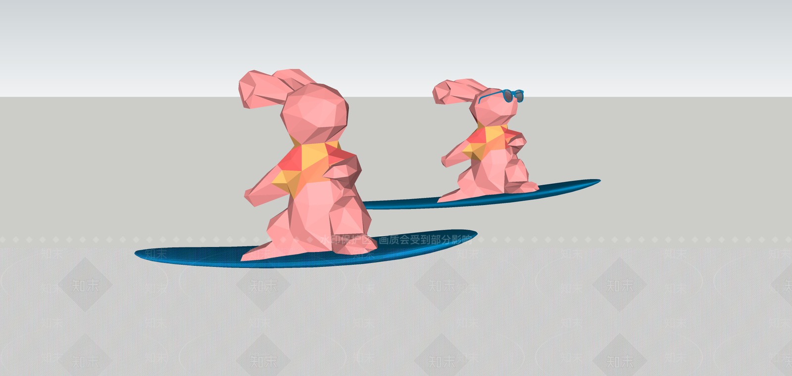 现代冲浪兔主题雕塑小品SU模型下载【ID:1153536475】