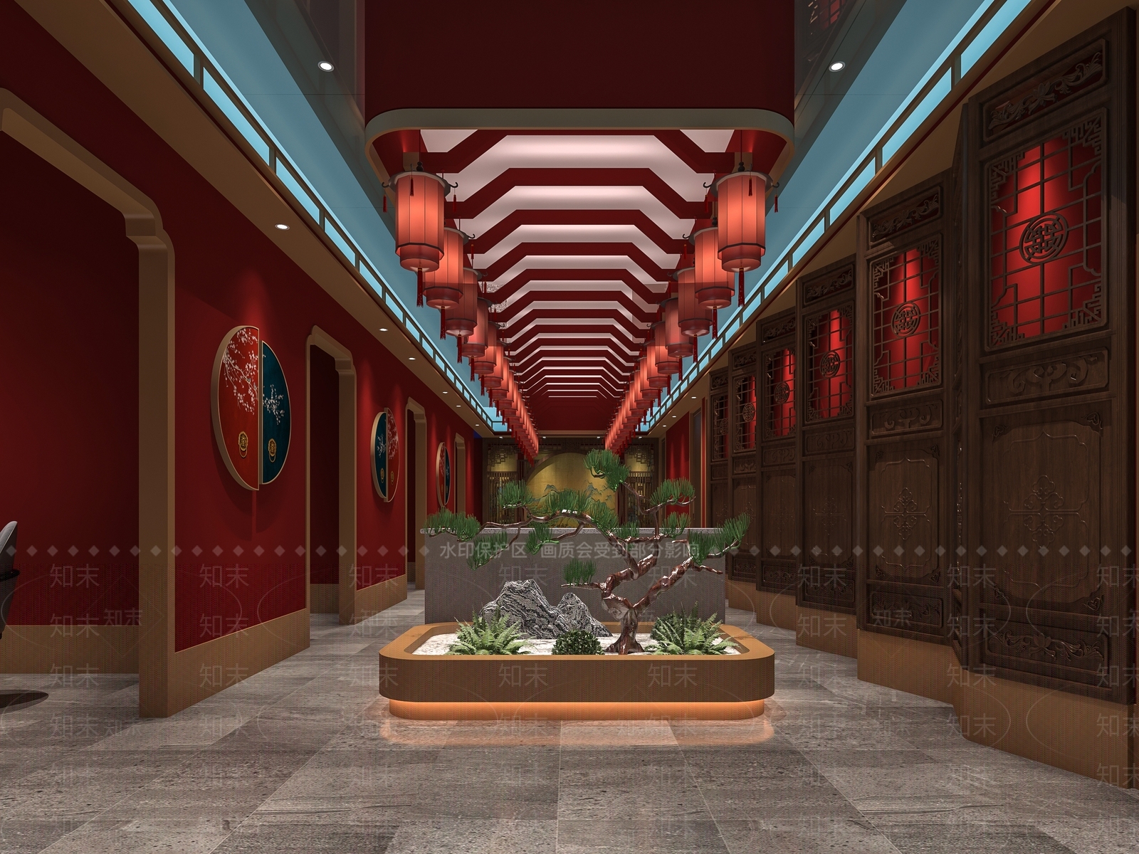 新中式火锅店公区3D模型下载【ID:1153536796】