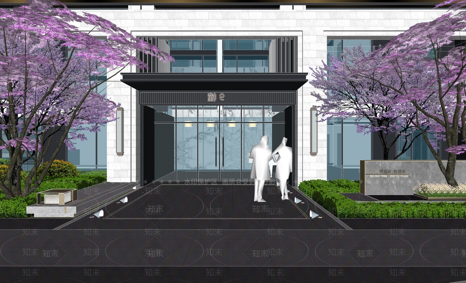 现代居住区单元门SU模型下载【ID:1153538328】