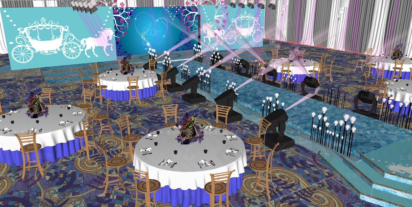现代婚礼场景宴会厅SU模型下载【ID:1153538018】