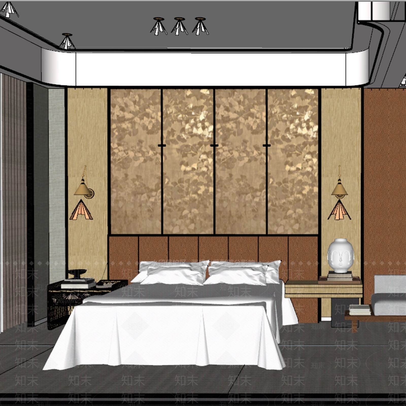 新中式酒店客房SU模型下载【ID:1153540476】