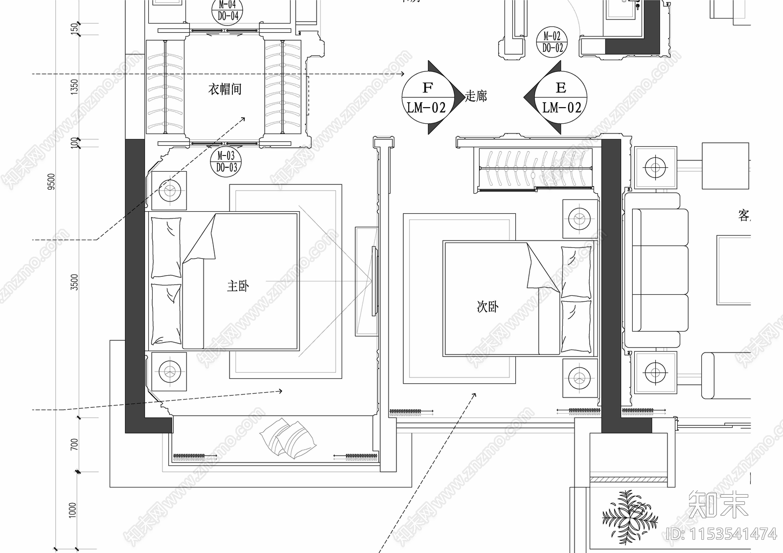 家居卧室施工图下载【ID:1153541474】