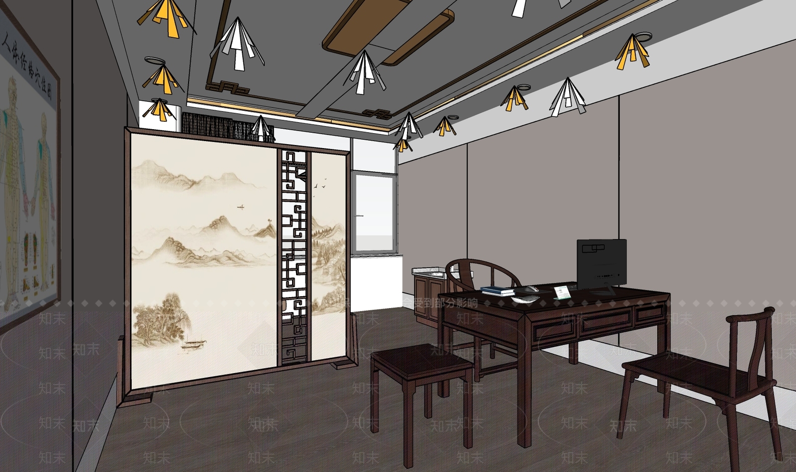新中式中医门诊室SU模型下载【ID:1153545793】