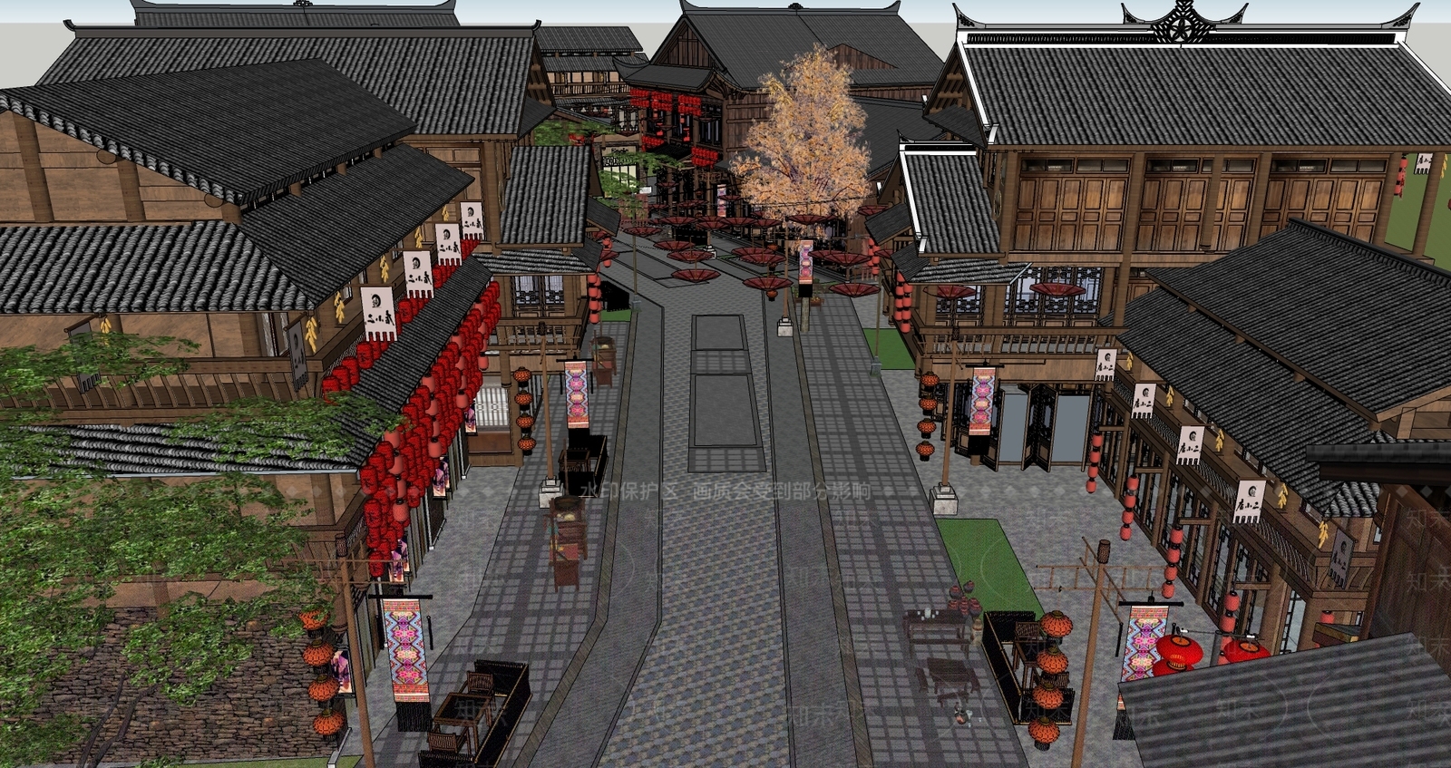 中式商业街SU模型下载【ID:1153551754】