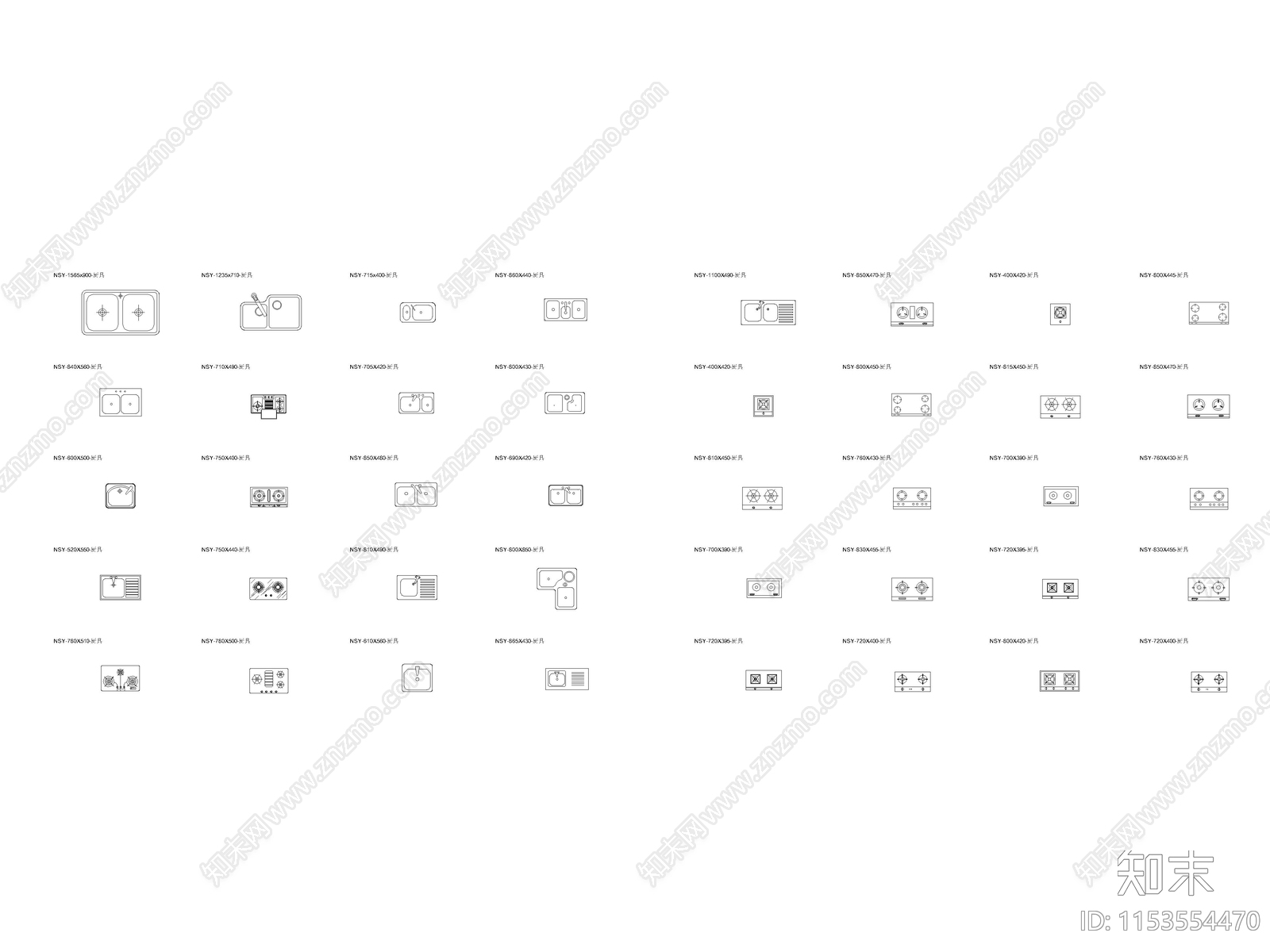 现代厨房用品图块cad施工图下载【ID:1153554470】