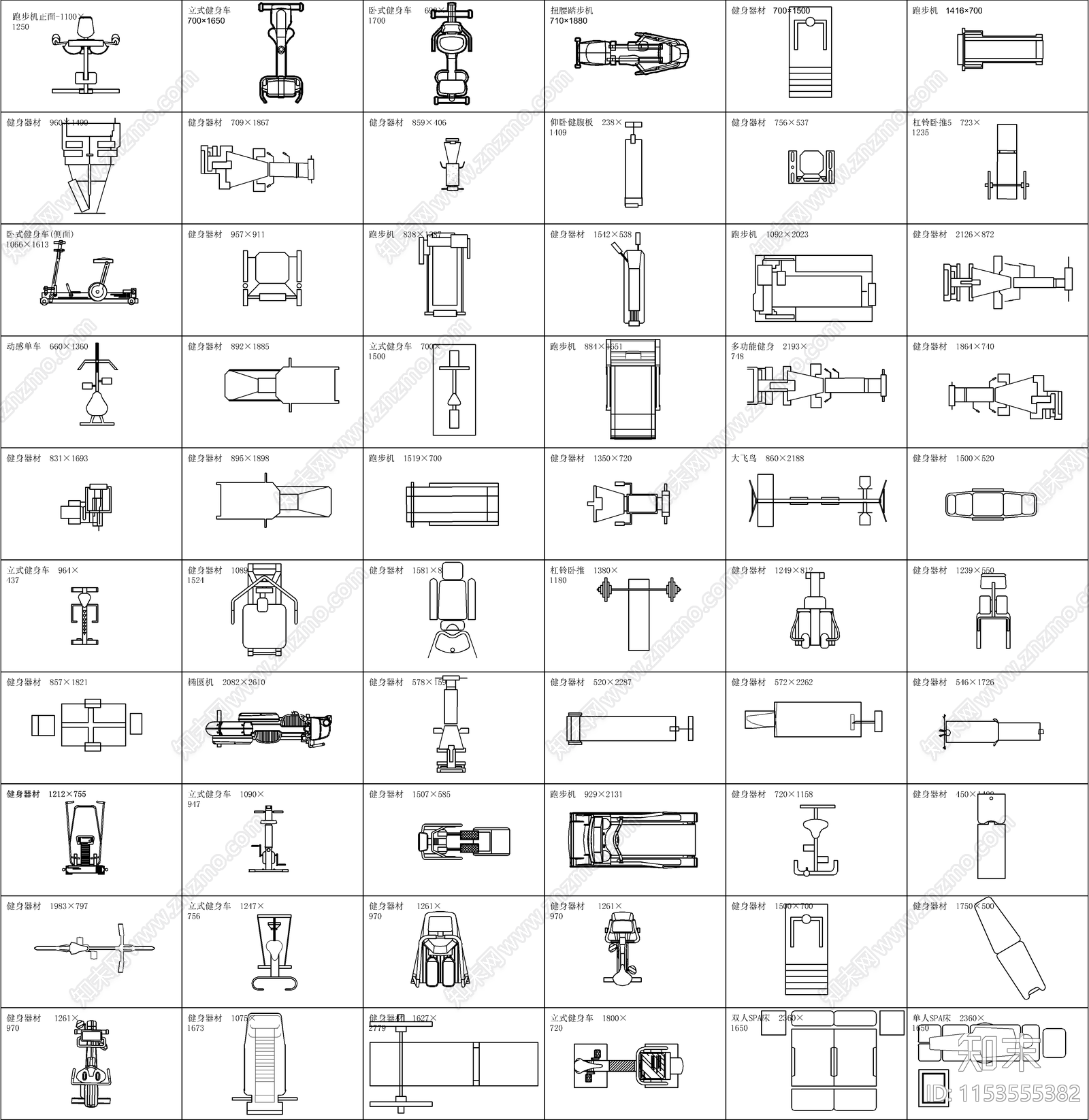 200套健身器材施工图下载【ID:1153555382】