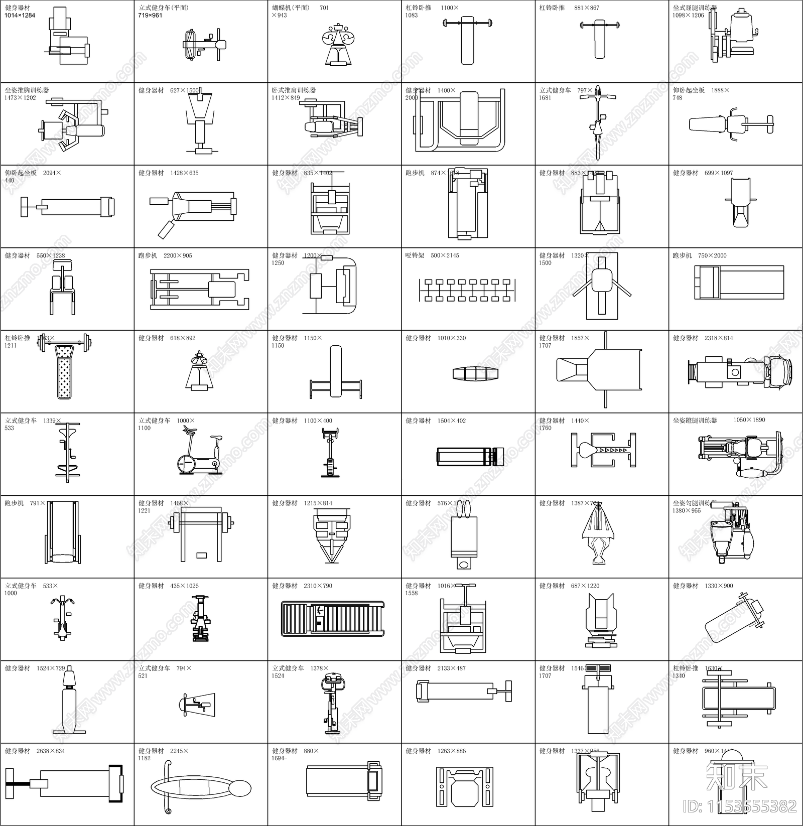 200套健身器材施工图下载【ID:1153555382】