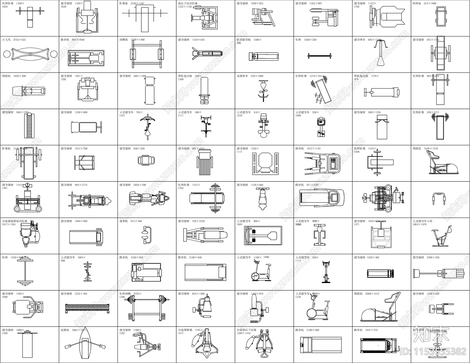 200套健身器材施工图下载【ID:1153555382】