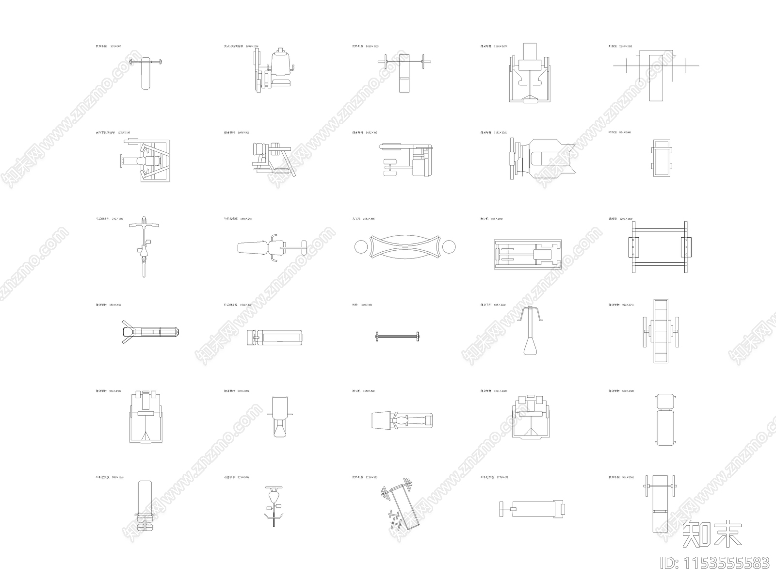现代健身房运动健身器材图块施工图下载【ID:1153555583】